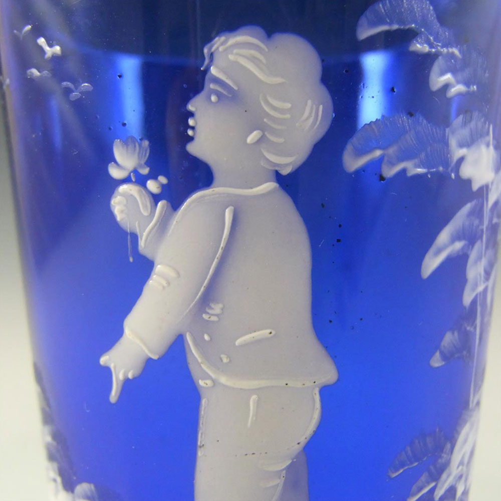 (image for) Mary Gregory Victorian Hand Enamelled Blue Glass Tumbler - Click Image to Close