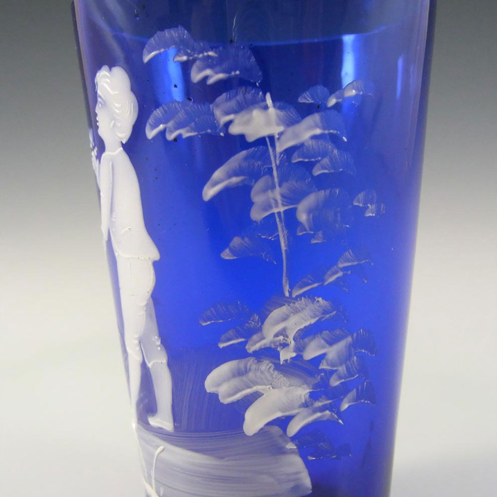 (image for) Mary Gregory Victorian Hand Enamelled Blue Glass Tumbler - Click Image to Close