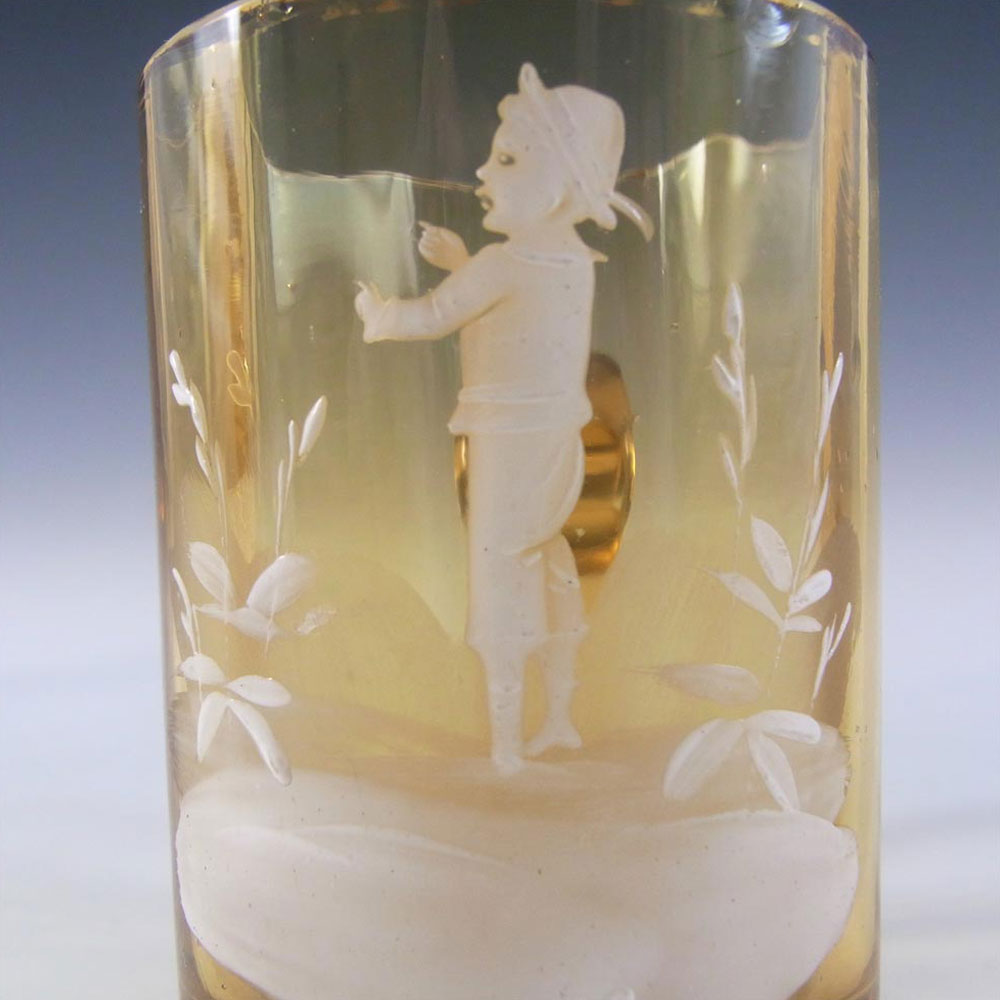 (image for) Mary Gregory Victorian Hand Enamelled Amber Glass Tankard #1 - Click Image to Close