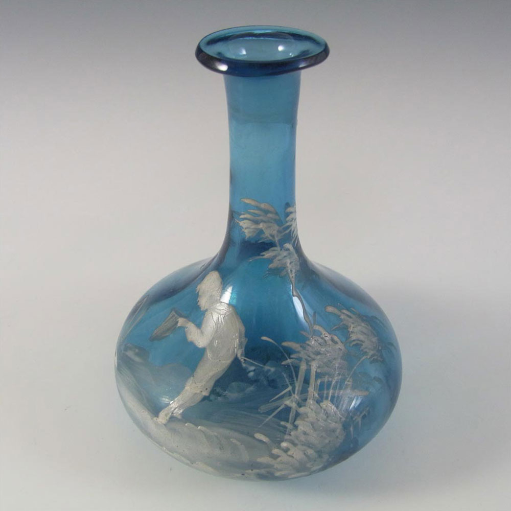 (image for) Mary Gregory Victorian Hand Enamelled Blue Glass Bottle - Click Image to Close