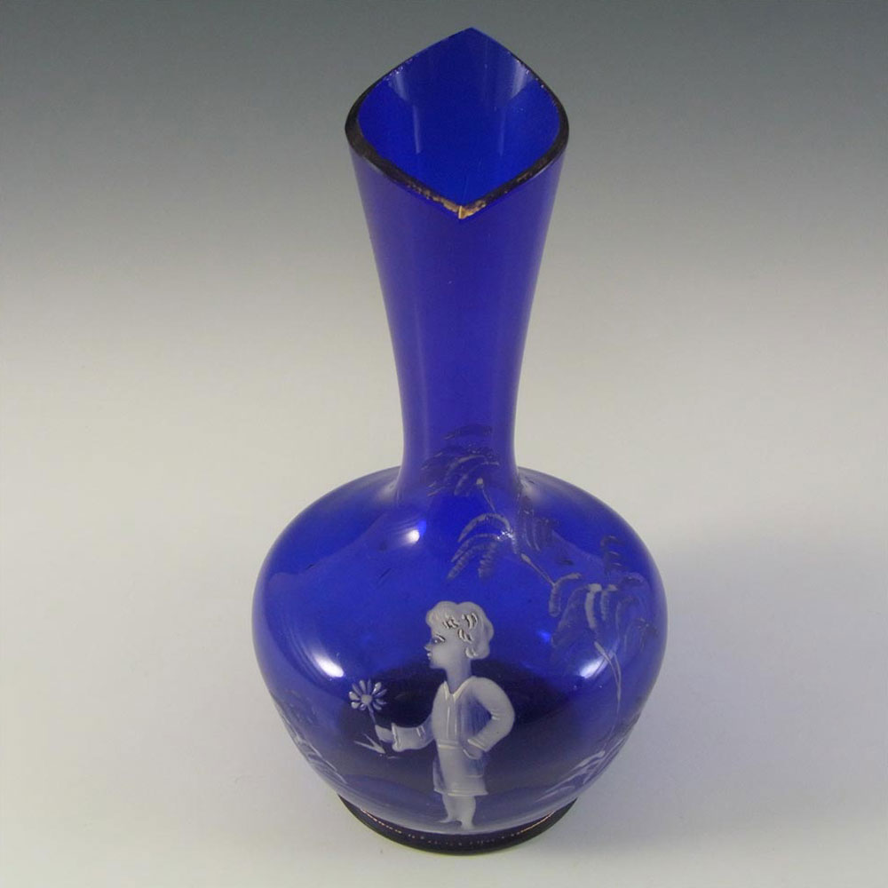 (image for) Mary Gregory Victorian Hand Enamelled Blue Glass Vase - Click Image to Close
