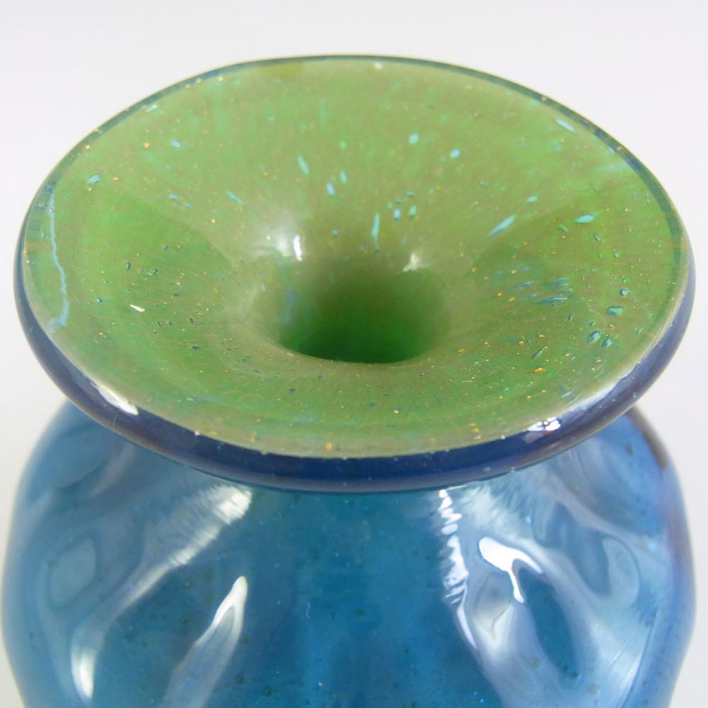 (image for) Mdina Bubbly Maltese Blue & Yellow Glass Vase - Signed - Click Image to Close