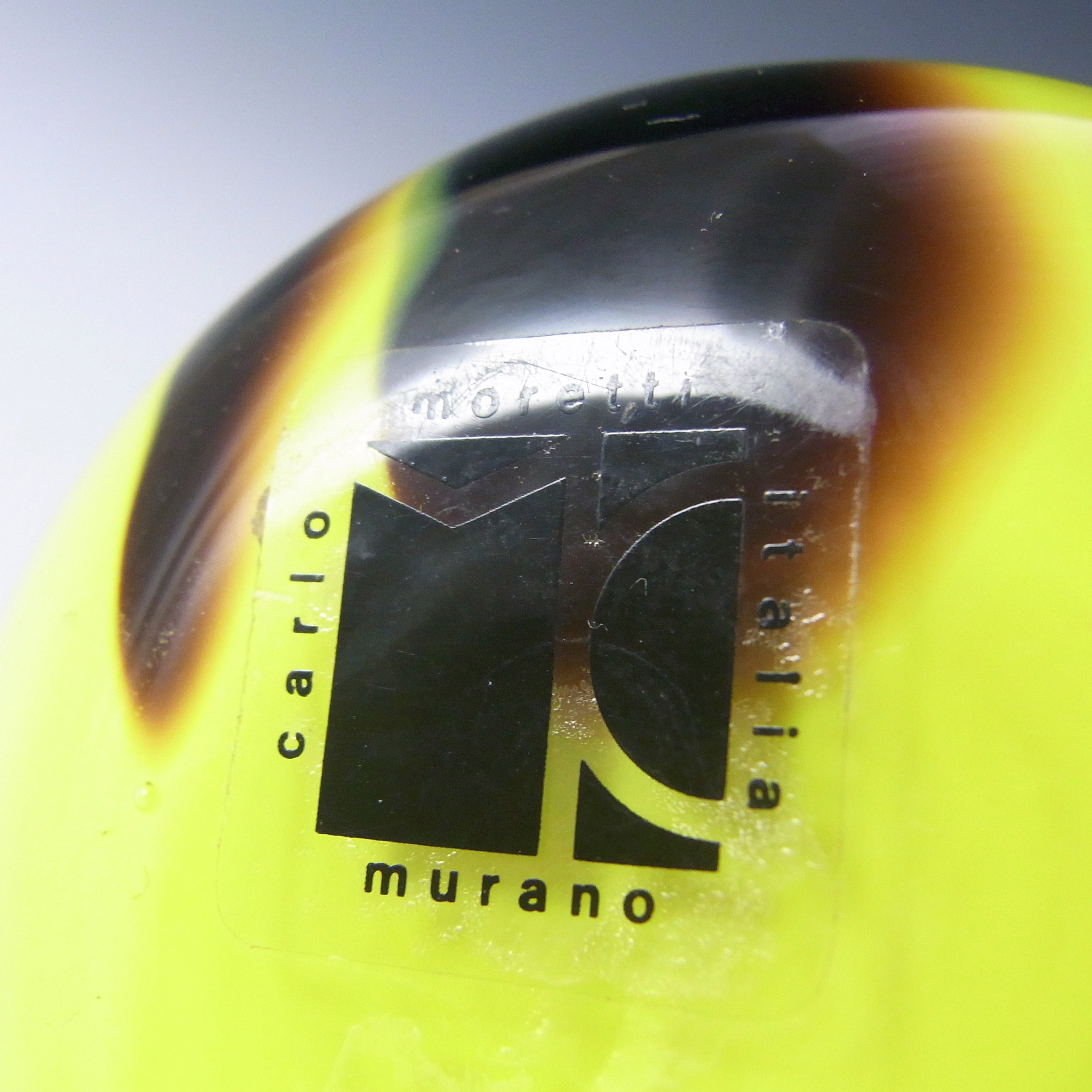 Carlo Moretti Marbled Yellow & Brown Murano Glass Vase - Label - Click Image to Close