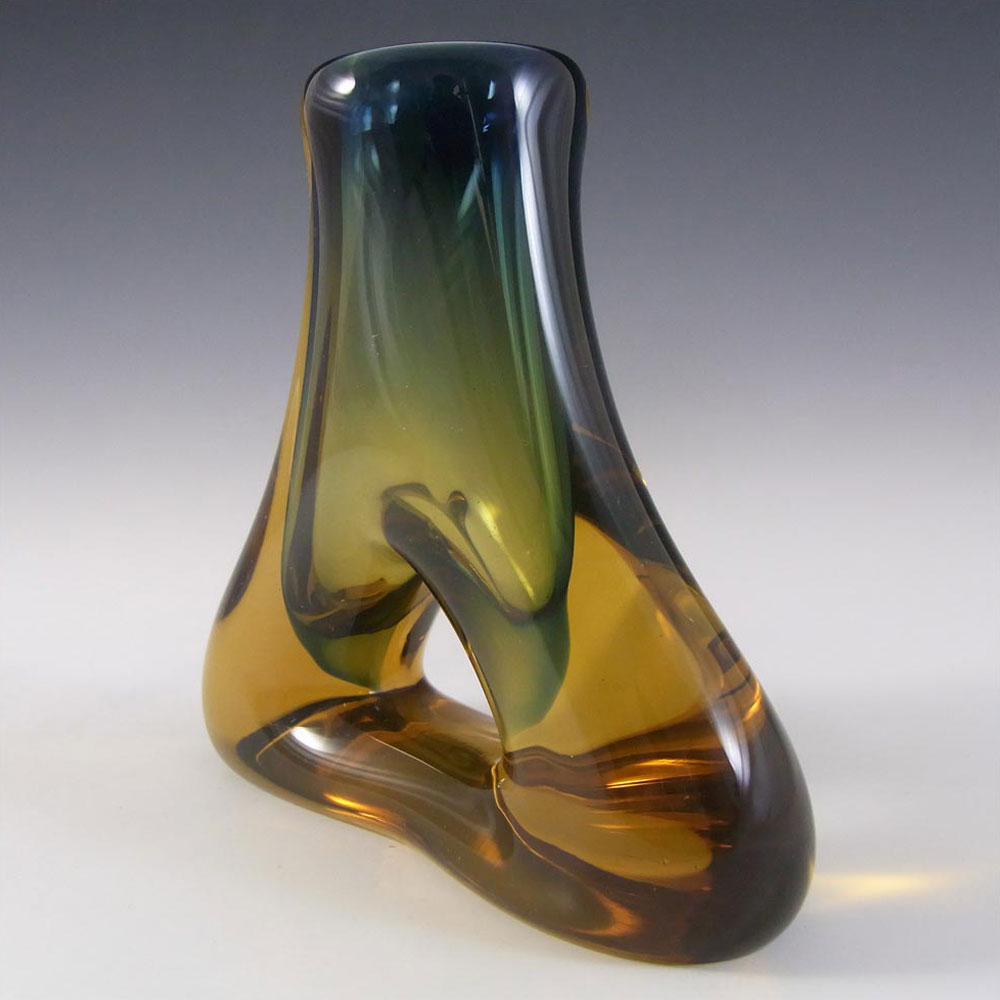 Mstisov Czech Blue & Amber Glass Vase - Frantisek Zemek #1 - Click Image to Close