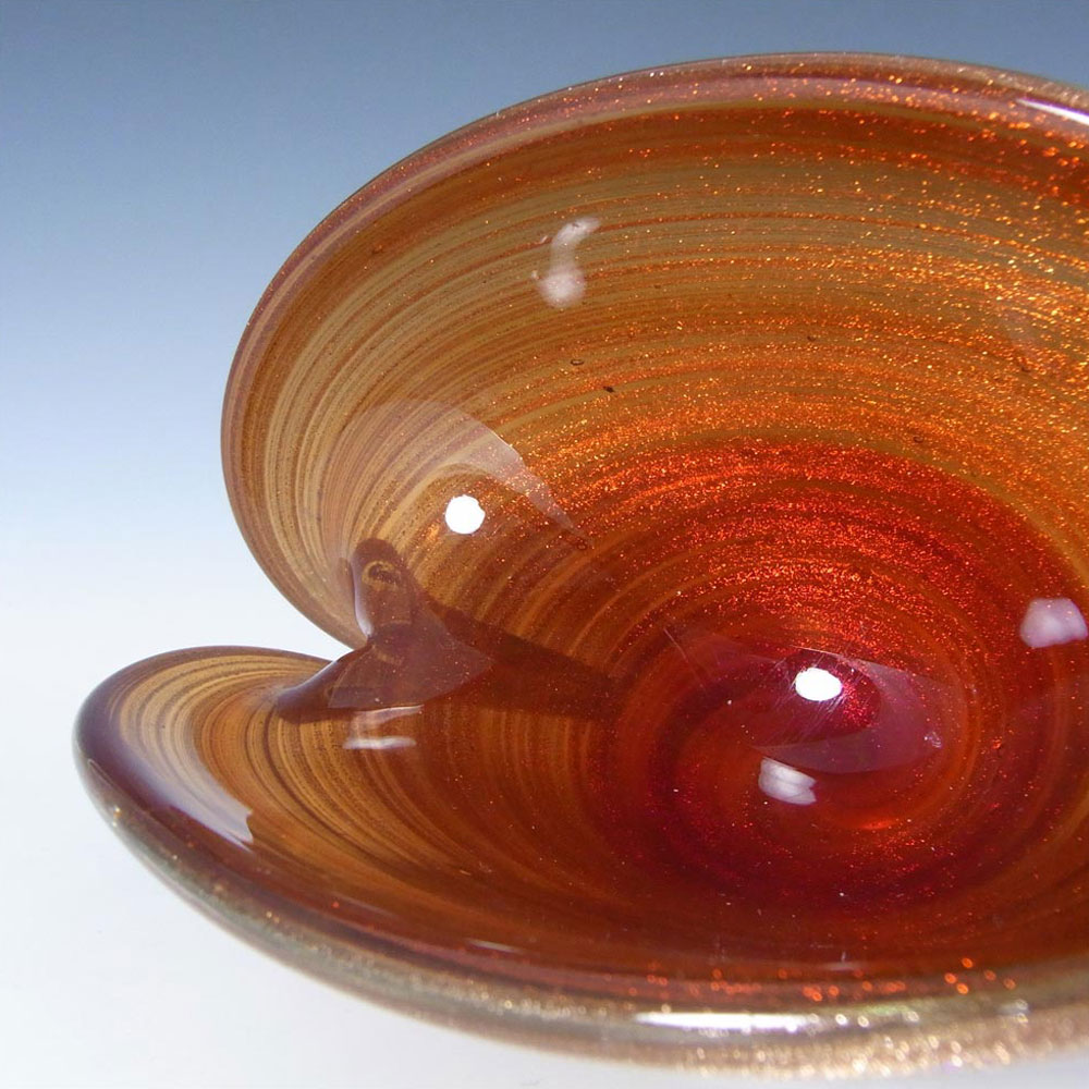 (image for) Murano Red Glass & Copper Aventurine Clam Bowl/Vase - Click Image to Close