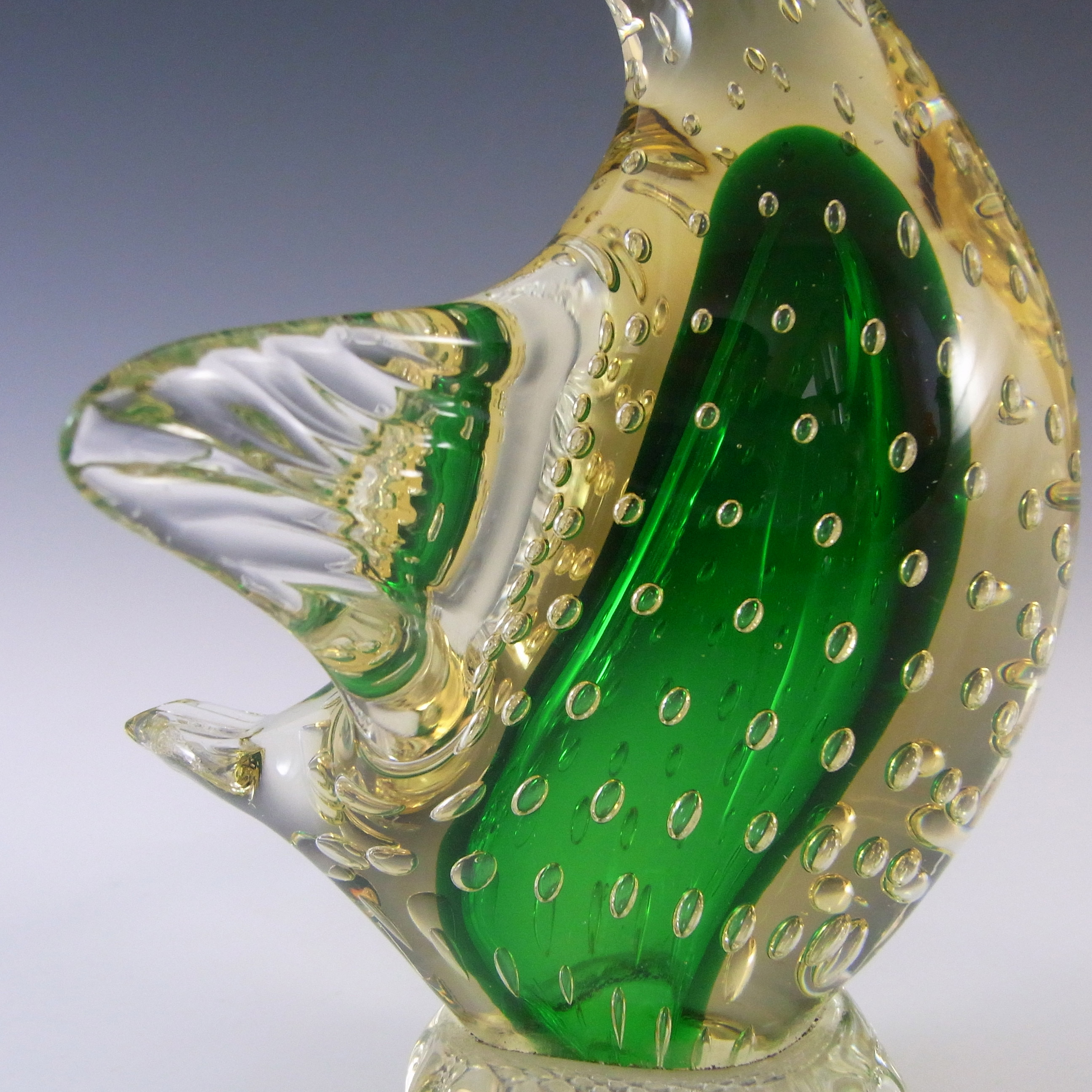 (image for) Murano/Sommerso Green & Amber Bubble Glass Swan Sculpture - Click Image to Close