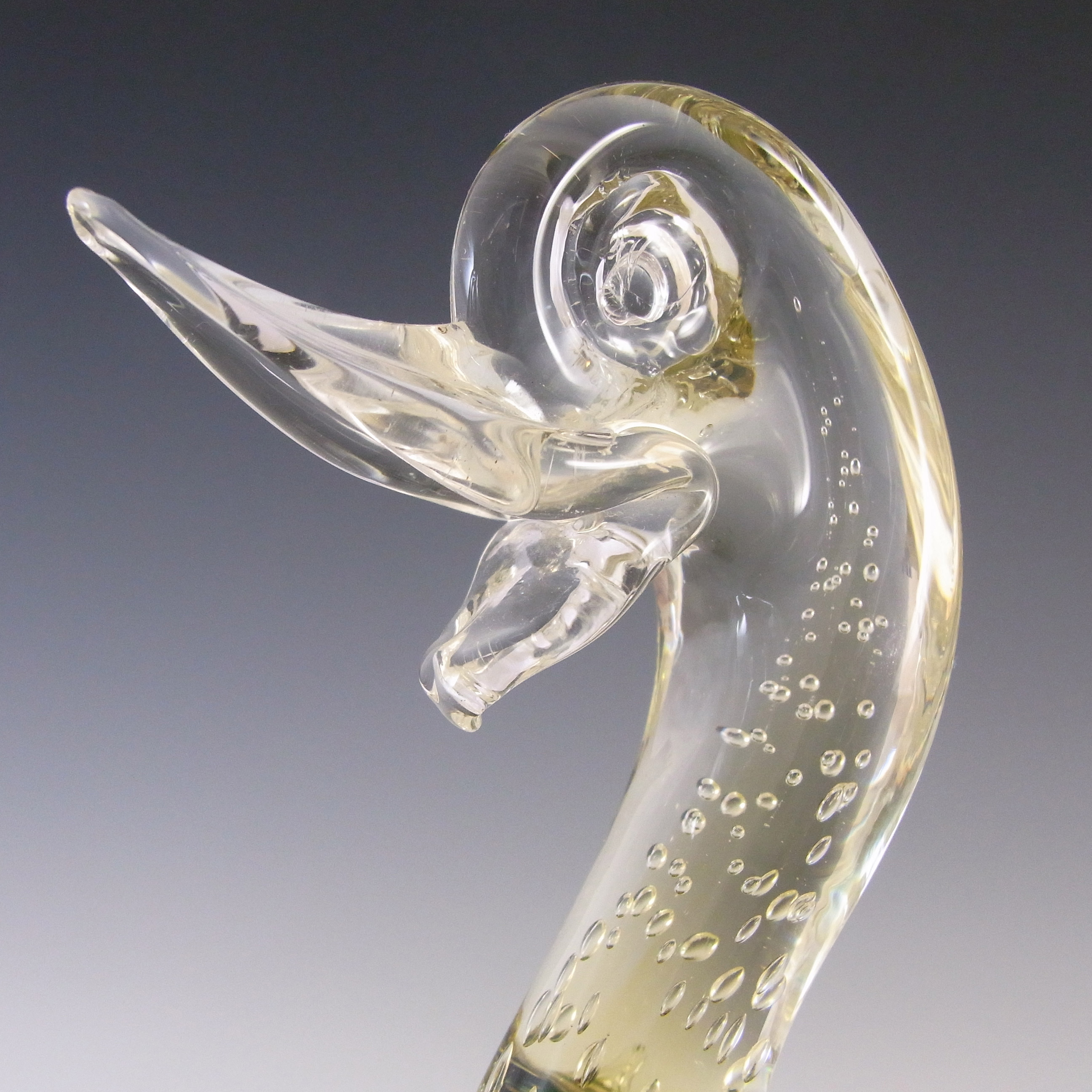 (image for) Murano/Sommerso Green & Amber Bubble Glass Swan Sculpture - Click Image to Close