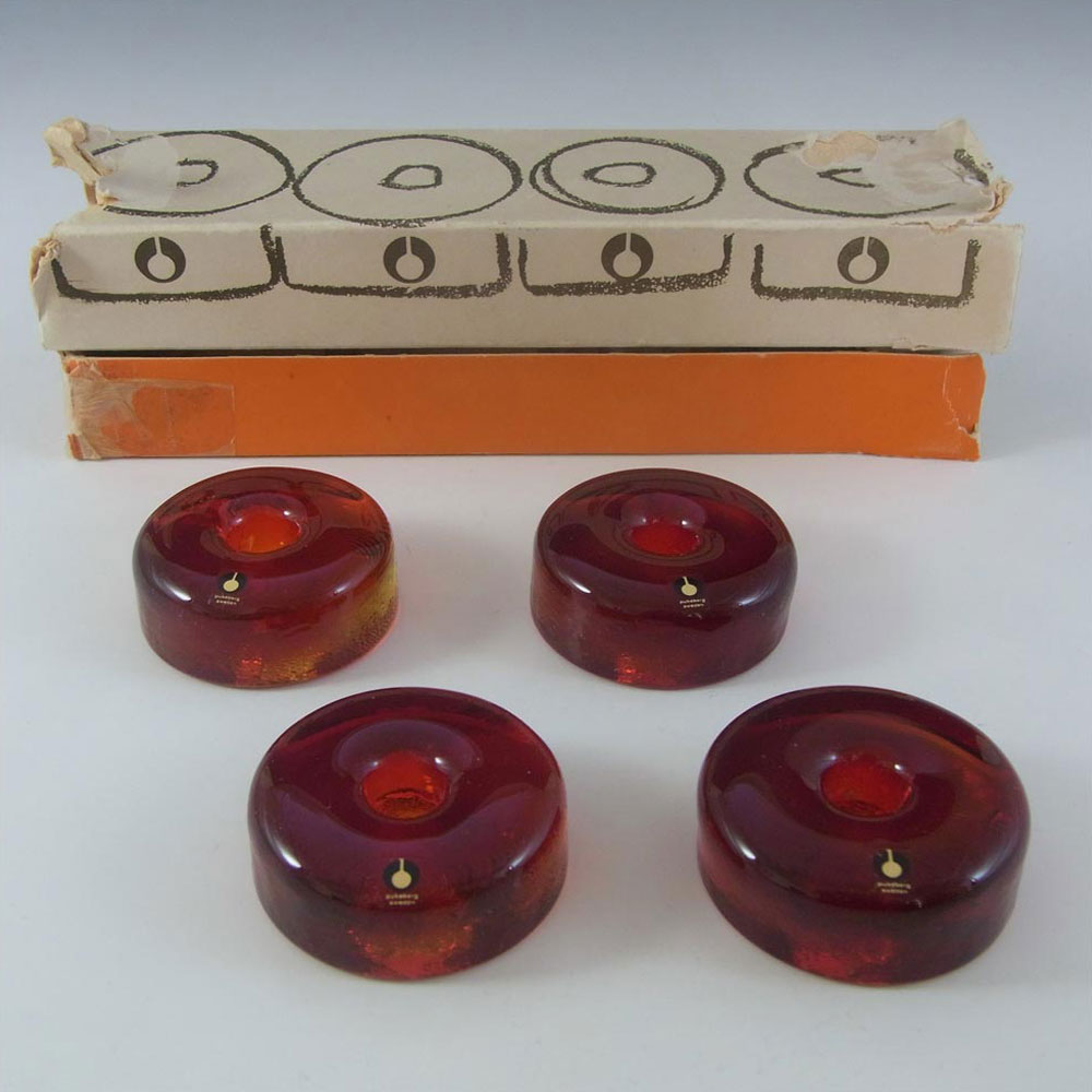 (image for) Pukeberg Swedish Orange Glass Candlesticks - Boxed - Click Image to Close