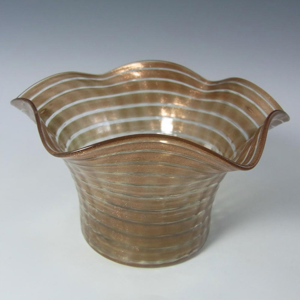 Salviati Copper Aventurine Glass Finger Bowl + Plate - Click Image to Close