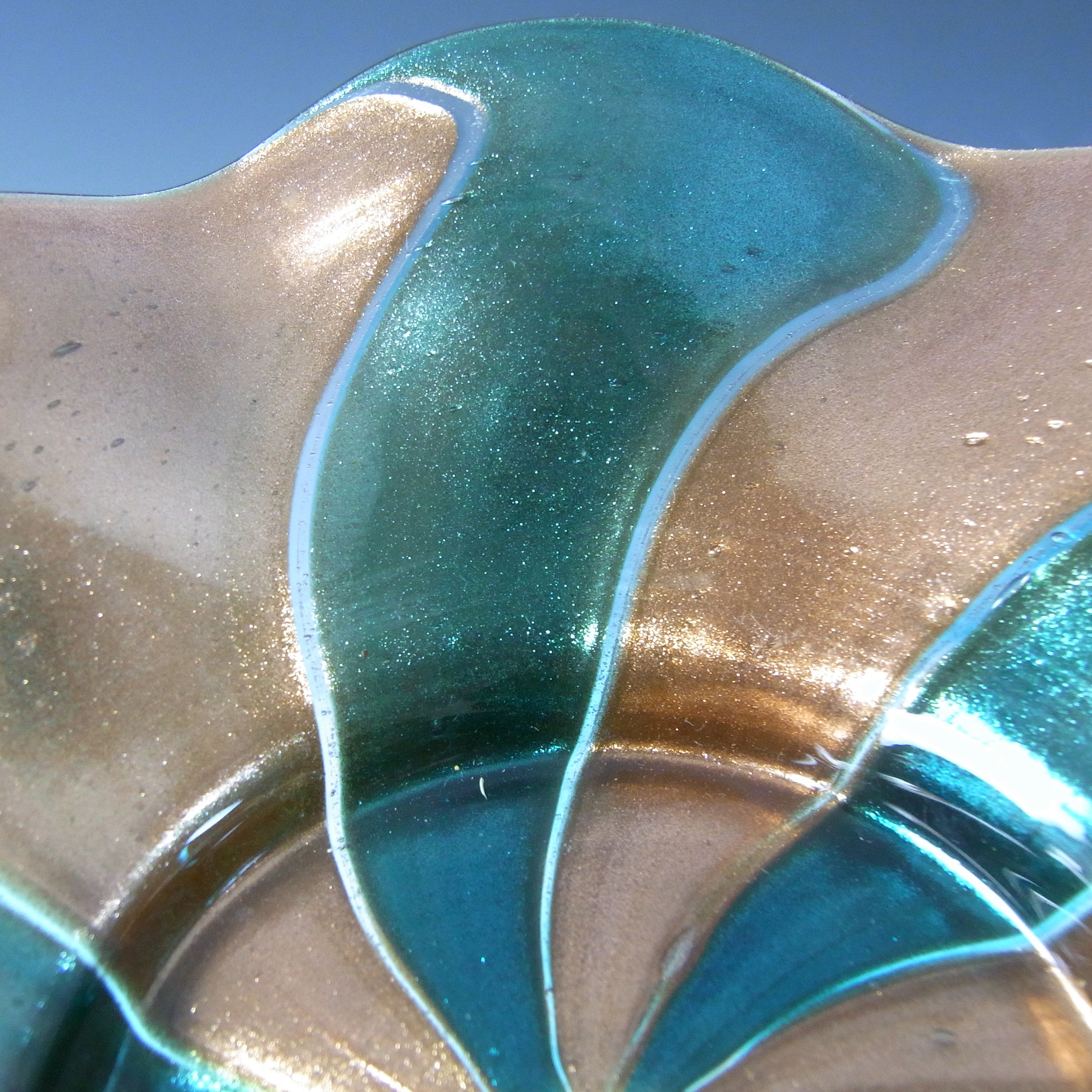 (image for) Salviati Green & Copper Aventurine Glass Finger Bowl + Plate - Click Image to Close