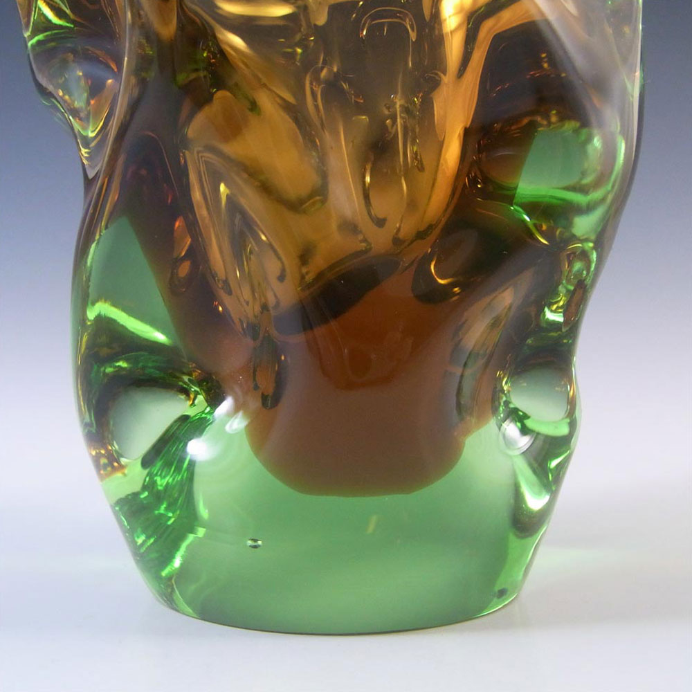 (image for) Skrdlovice #5988 Czech Amber & Green Glass Vase by Jan Beránek - Click Image to Close