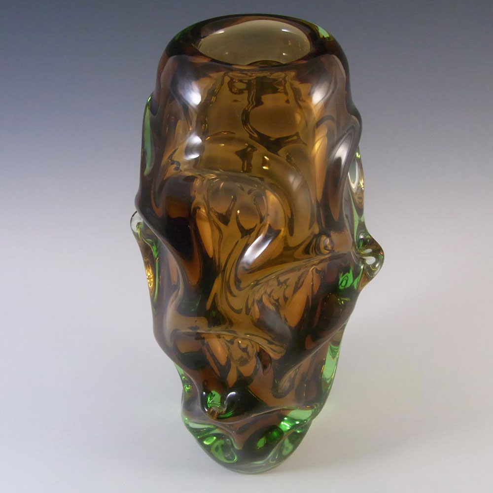 Skrdlovice #5988 Czech Amber & Green Glass Vase by Jan Beránek - Click Image to Close