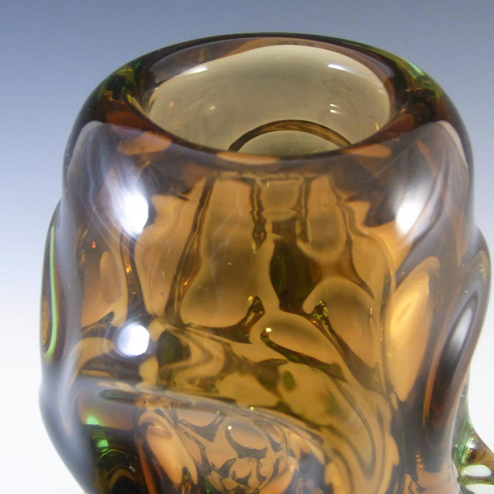 Skrdlovice #5988 Czech Amber & Green Glass Vase by Jan Beránek - Click Image to Close