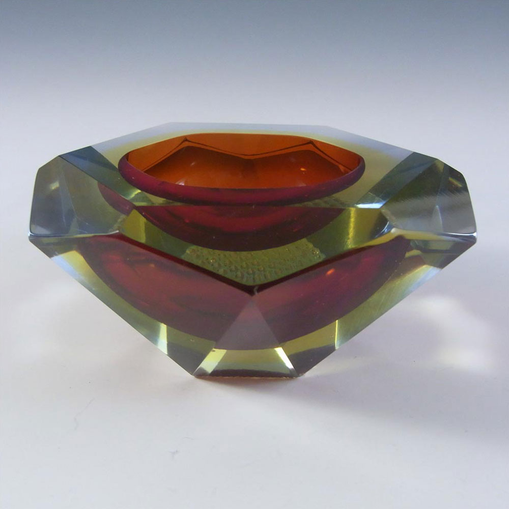 (image for) Murano Faceted Red, Amber & Blue Sommerso Glass Block Bowl - Click Image to Close