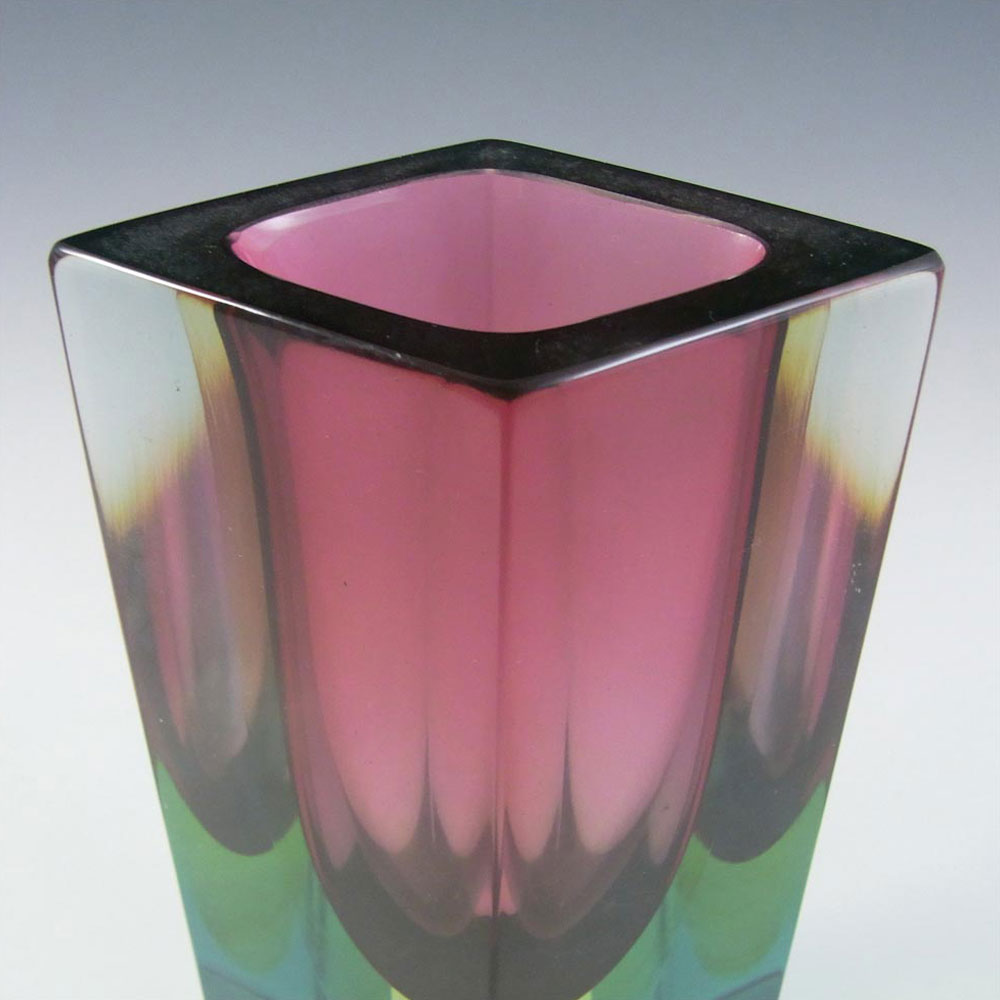 Murano Faceted Pink, Amber & Blue Sommerso Glass Block Vase - Click Image to Close