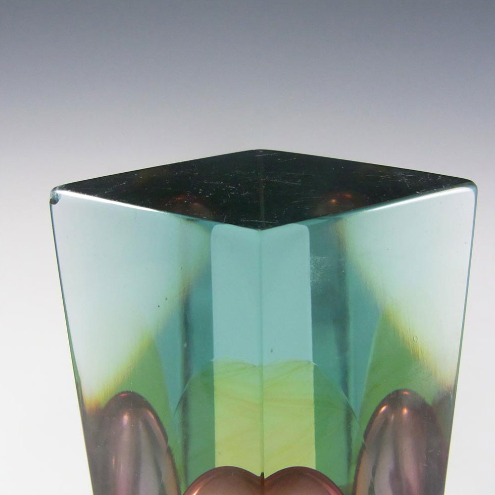(image for) Murano Faceted Pink, Amber & Blue Sommerso Glass Block Vase - Click Image to Close