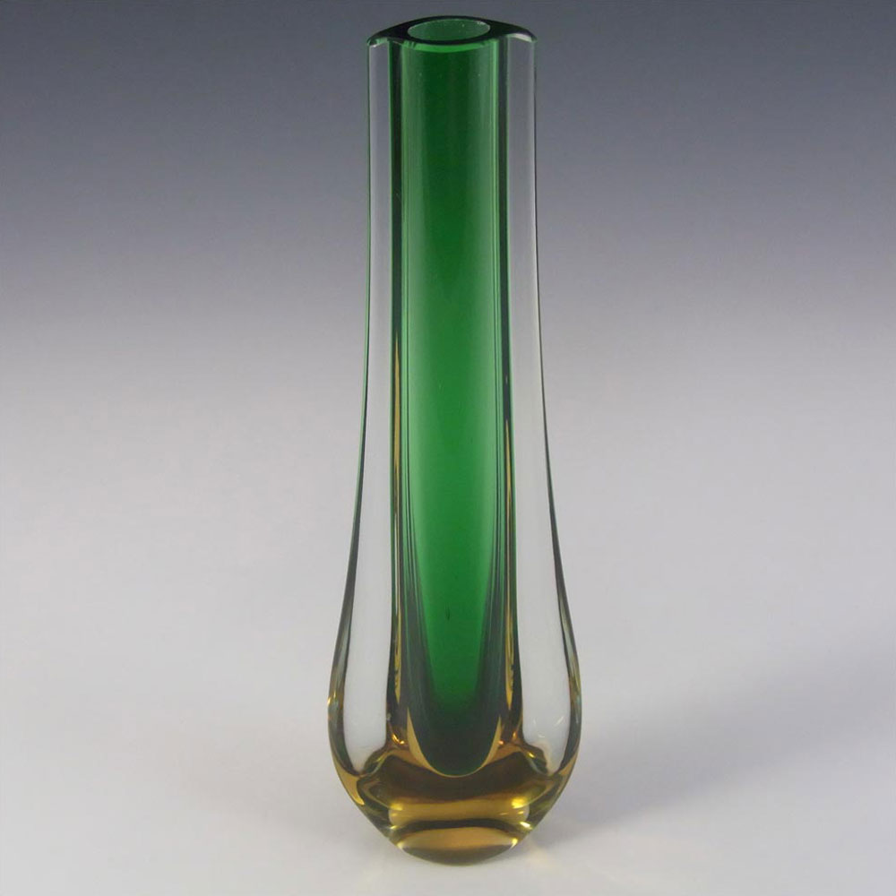 Galliano Ferro Murano Sommerso Green & Amber Glass Stem Vase - Click Image to Close