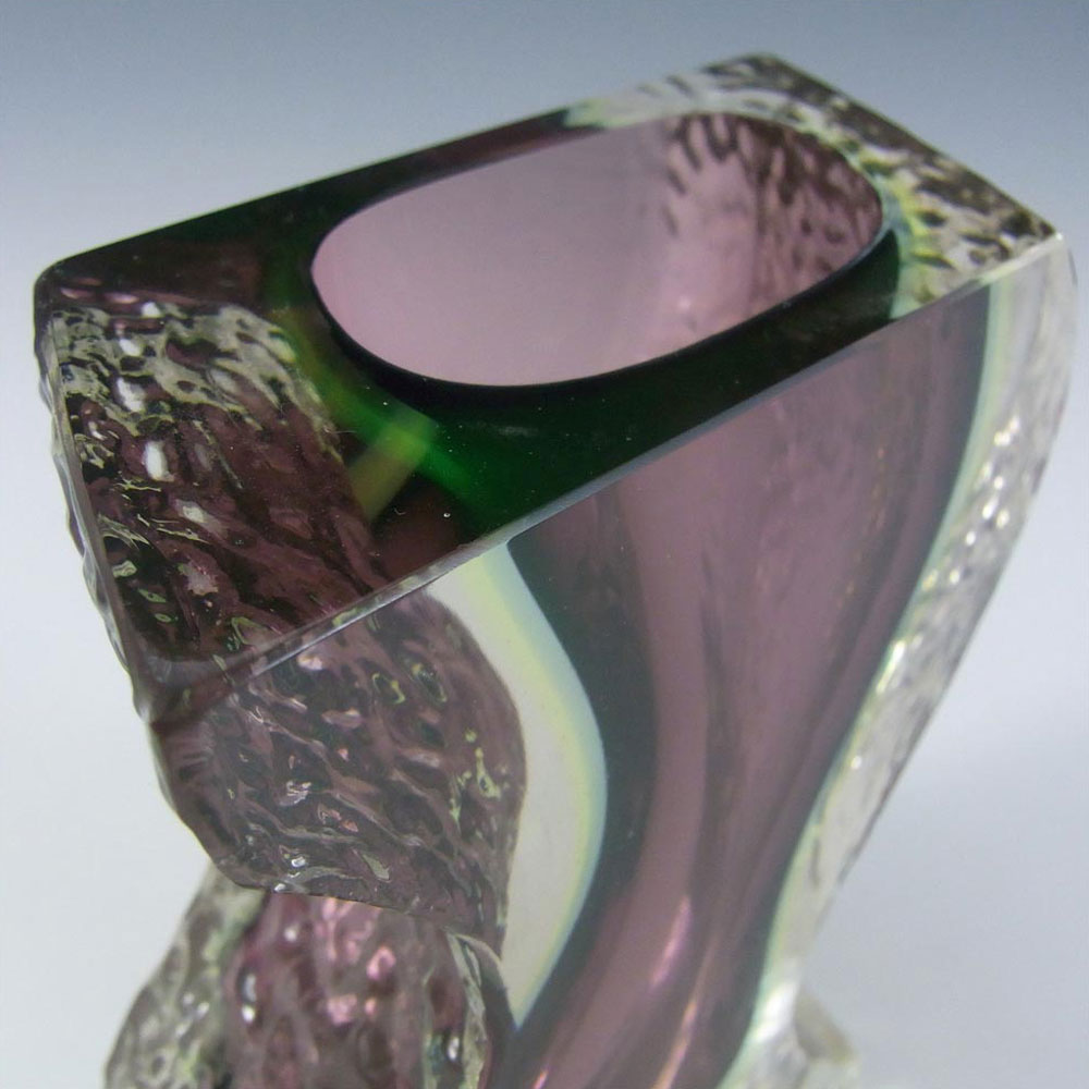 (image for) Murano Faceted, Textured Purple & Uranium Sommerso Glass Vase - Click Image to Close