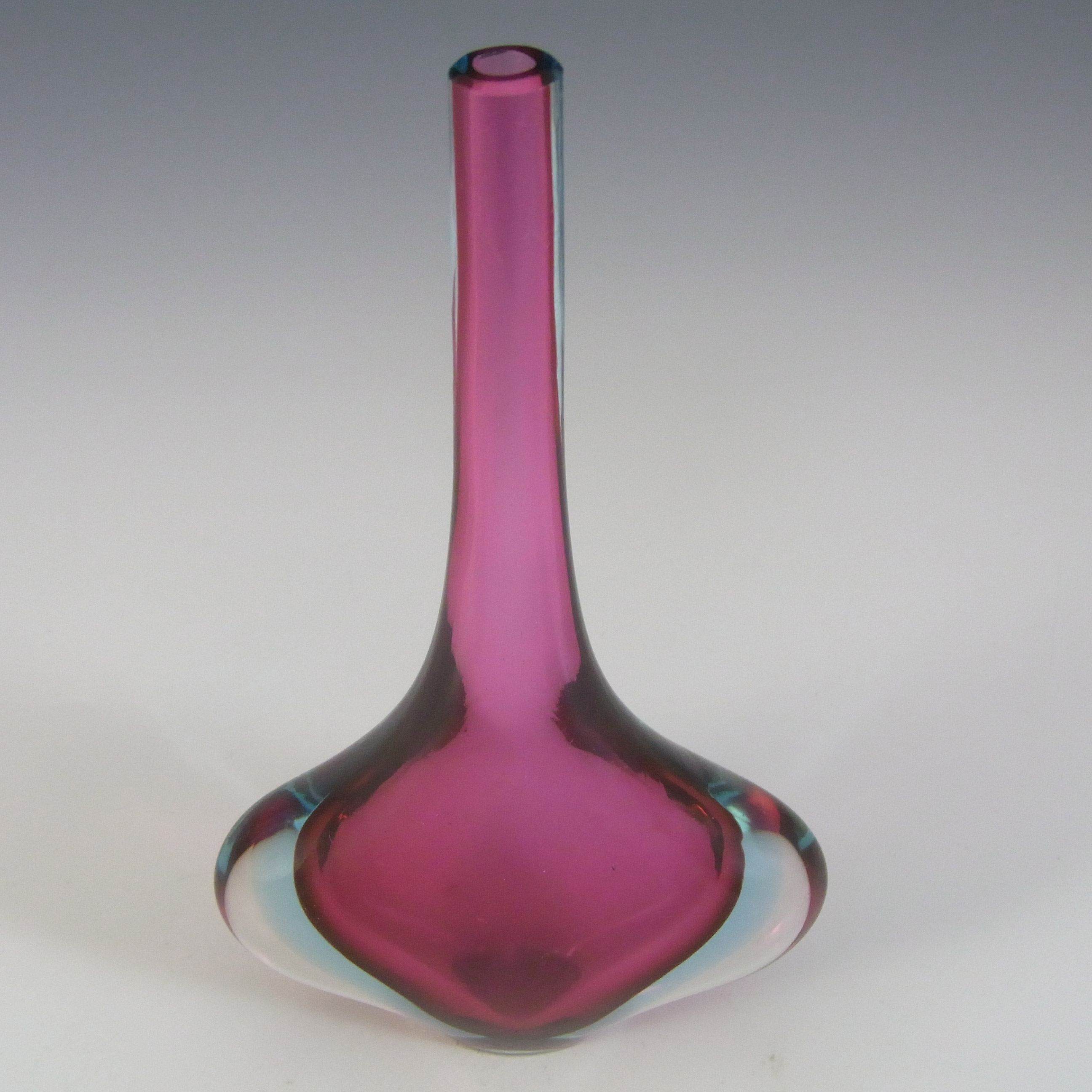 Murano Italian Pink & Blue Sommerso Cased Glass Stem Vase - Click Image to Close