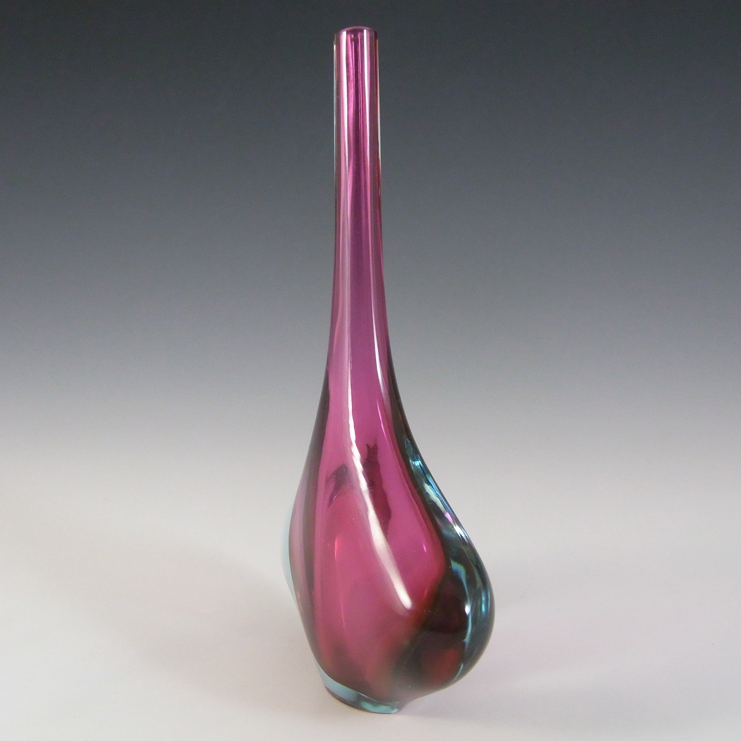 (image for) Murano Italian Pink & Blue Sommerso Cased Glass Stem Vase - Click Image to Close