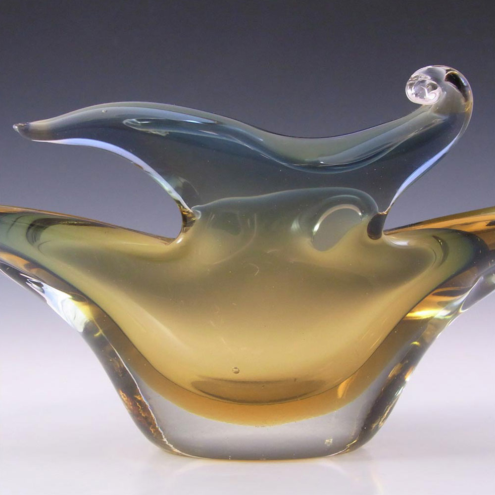 (image for) Murano Blue & Amber Sommerso Glass Organic Sculpture Bowl - Click Image to Close