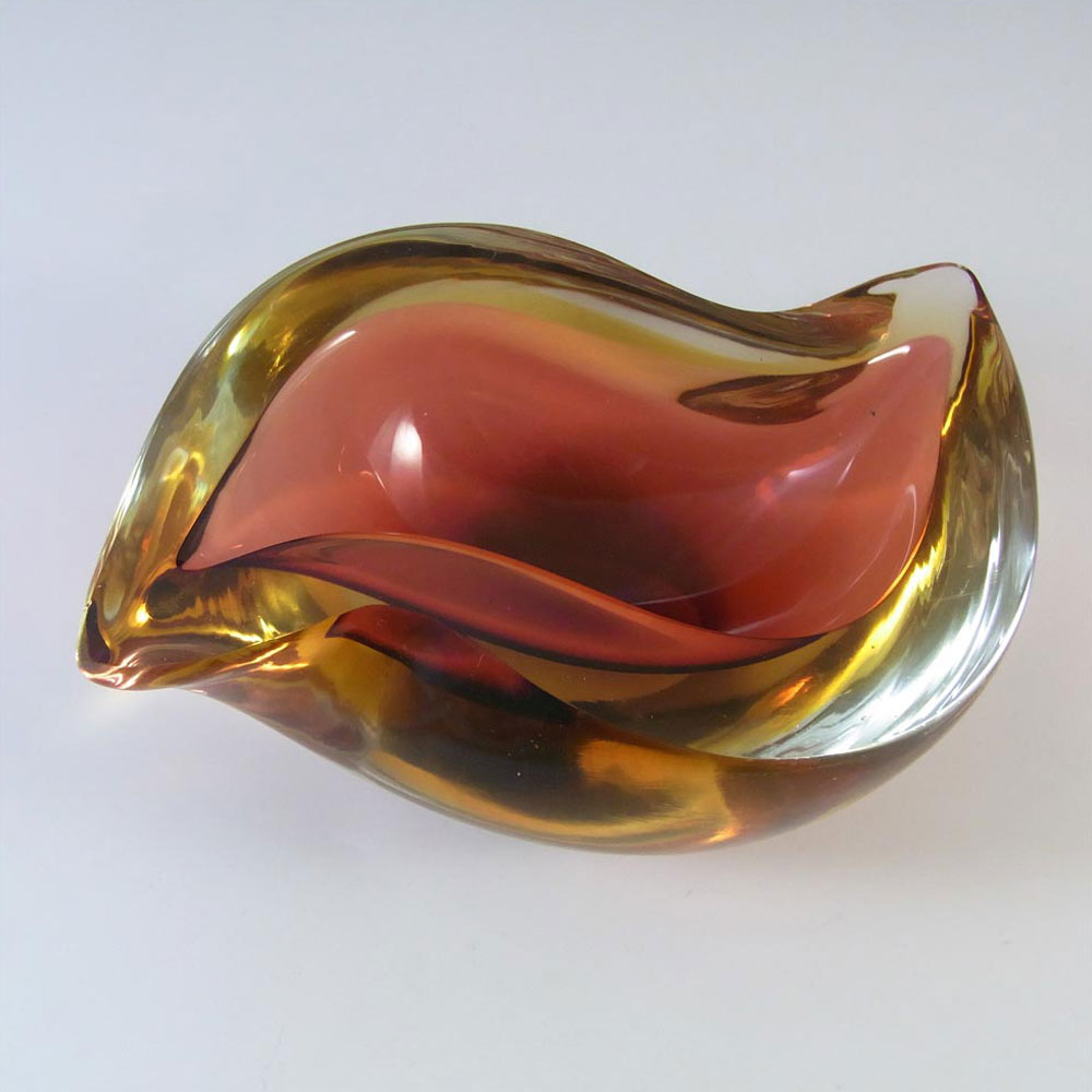 Murano Geode Brown & Amber Sommerso Glass Zig Zag Bowl - Click Image to Close