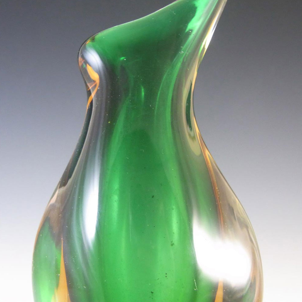 (image for) Murano Green & Amber Sommerso Cased Glass Vase - Click Image to Close