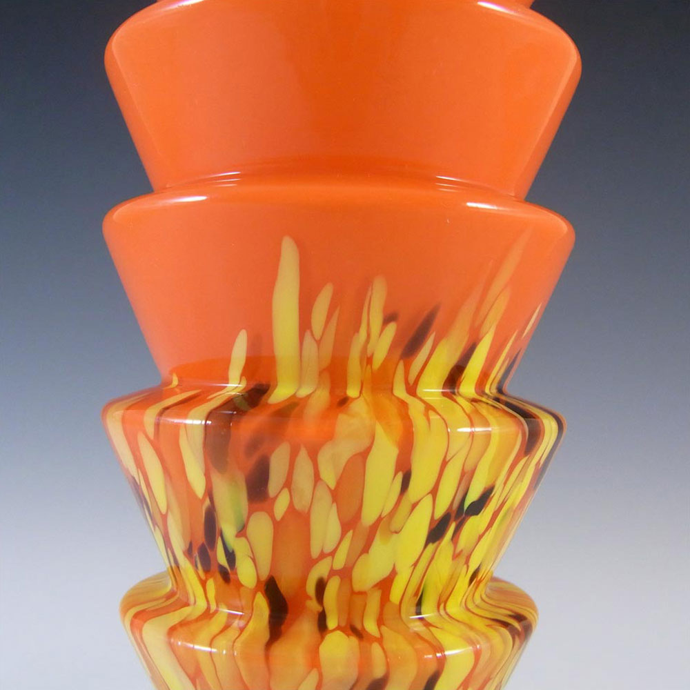 Ernst Steinwald / Franz Tomschick Czech Orange Spatter Glass Vase - Click Image to Close