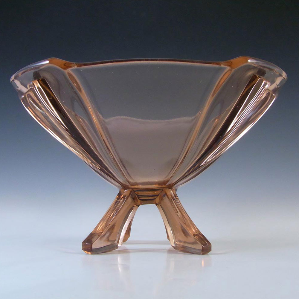 Art Deco Pink Pressed Glass Bowl with Lid made in Czechoslovakia