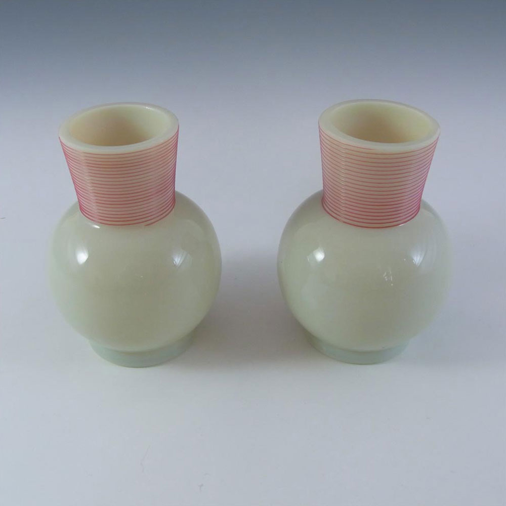 (image for) Victorian Uranium Custard Glass Pair of Threaded Vases - Click Image to Close