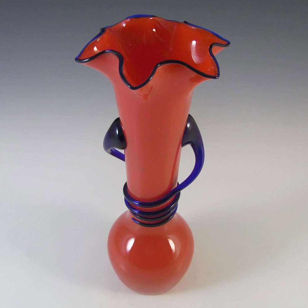 Czech Art Deco Red & Blue Glass Tango Vase - Click Image to Close