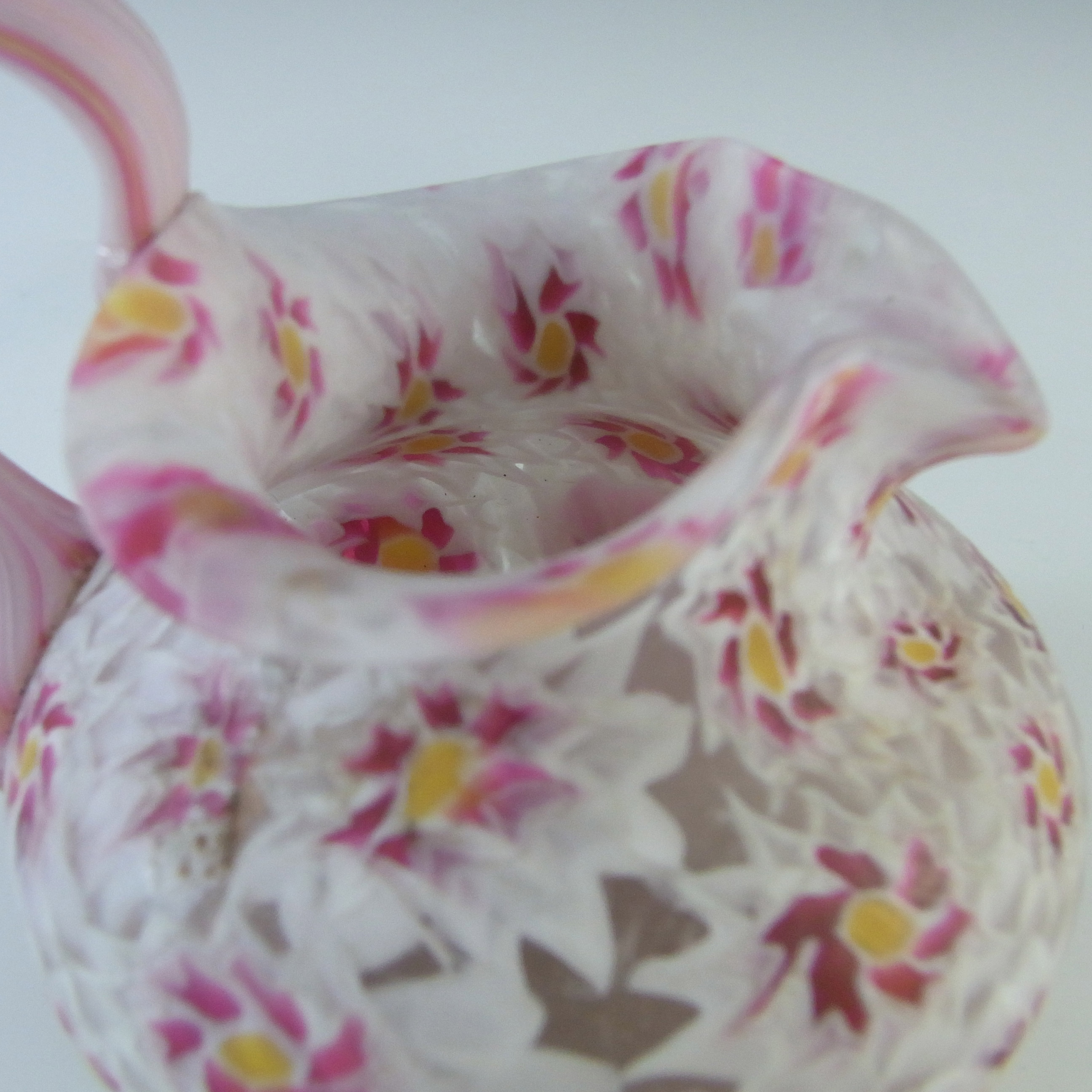 (image for) Fratelli Toso Millefiori Canes Murano Pink & White Glass Jug - Click Image to Close