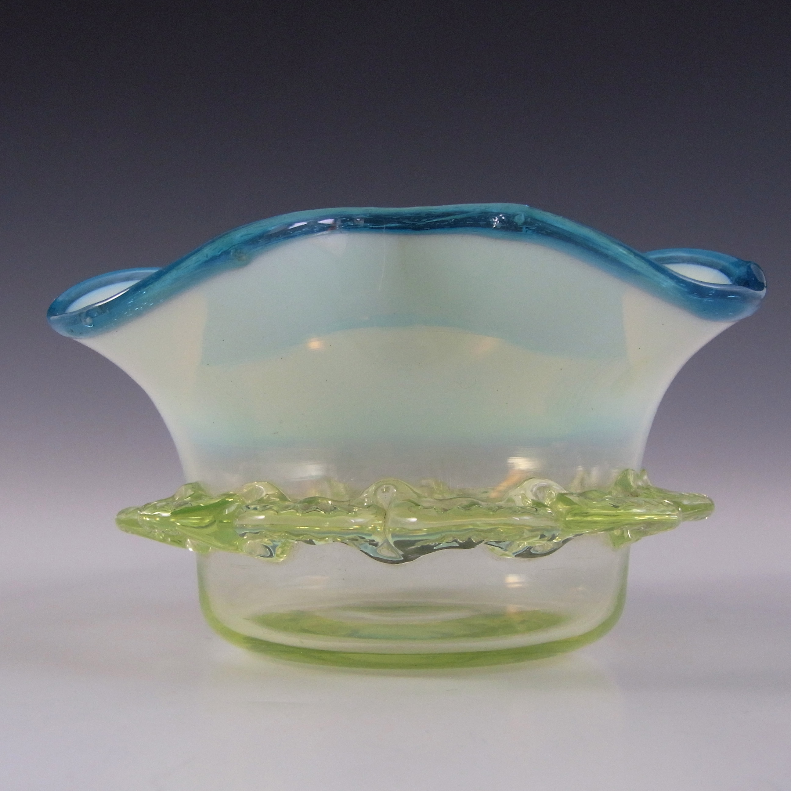 (image for) Victorian Antique Vaseline/Uranium Opalescent Blue Glass Bowl - Click Image to Close