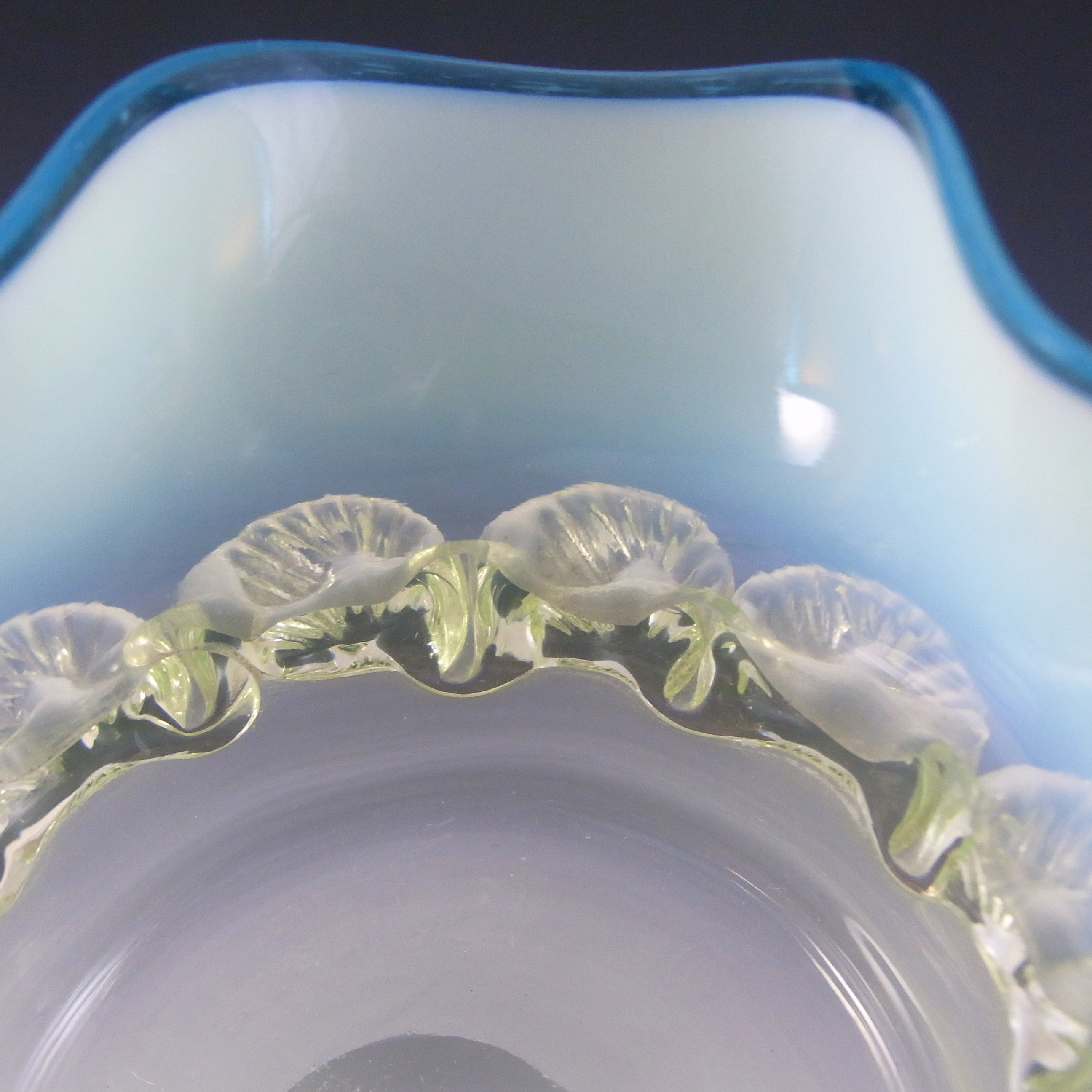 (image for) Victorian Antique Vaseline/Uranium Opalescent Blue Glass Bowl - Click Image to Close