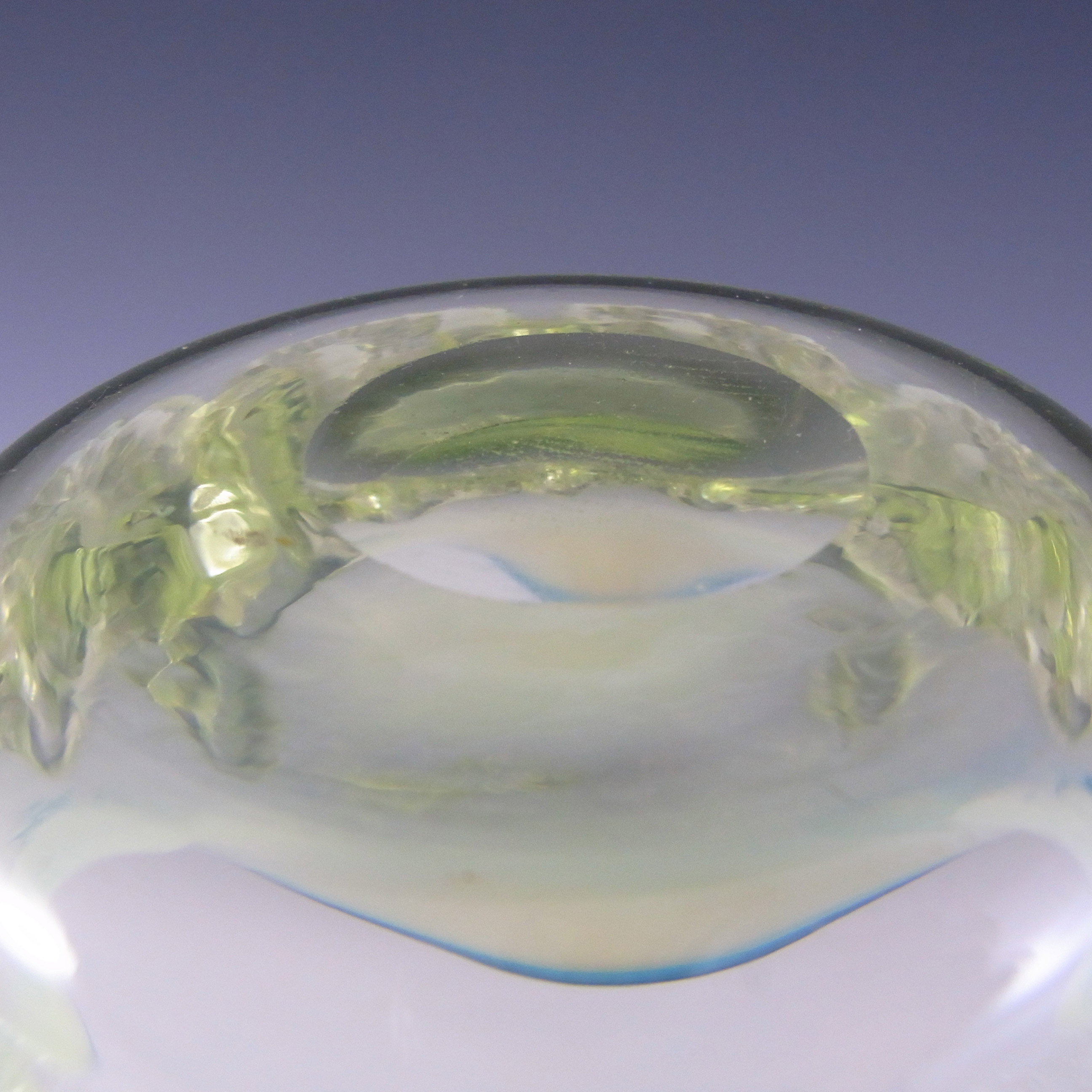Victorian Antique Vaseline/Uranium Opalescent Blue Glass Bowl - Click Image to Close