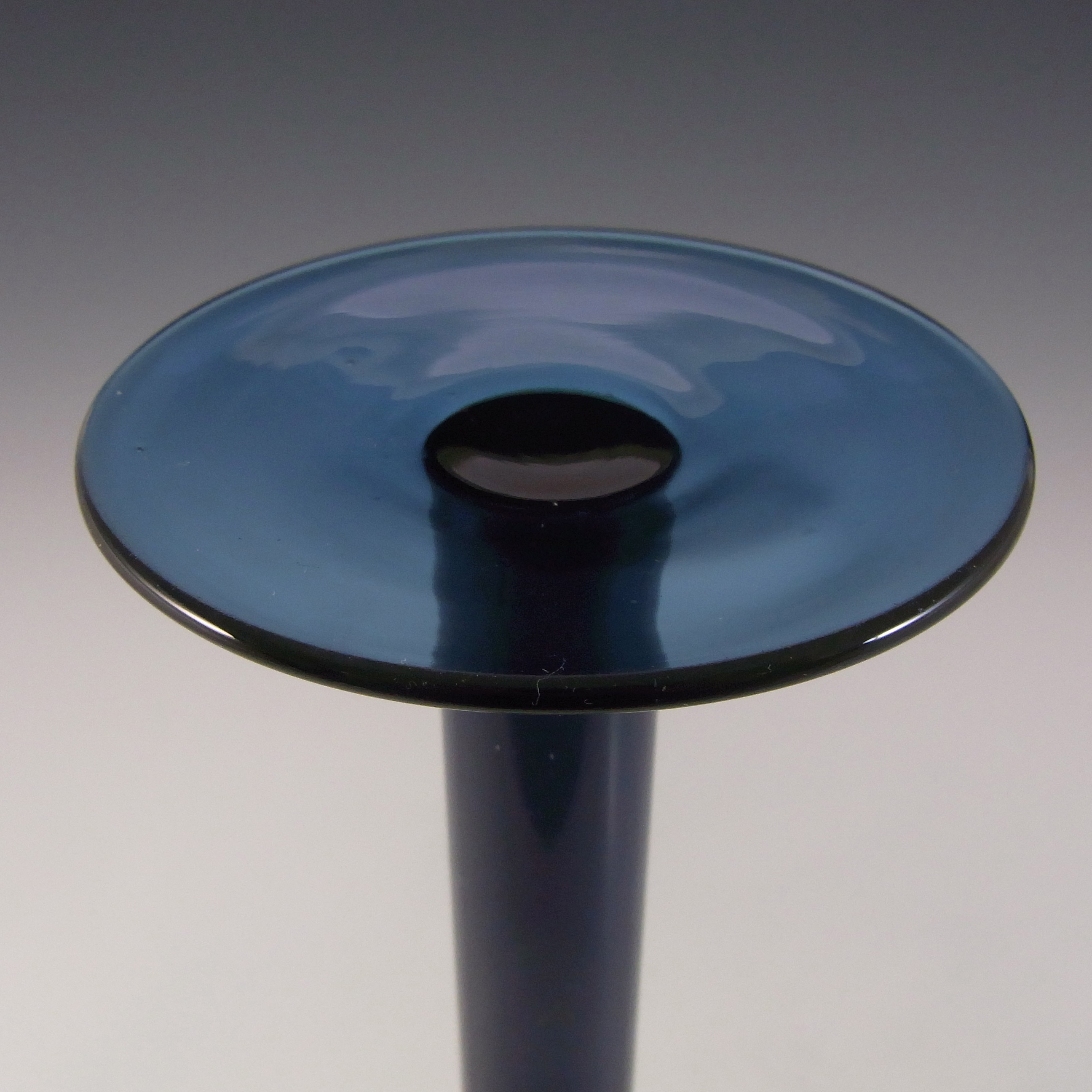 Wedgwood / Gullaskruf / Unknown? Blue Glass Candlestick Holder - Click Image to Close