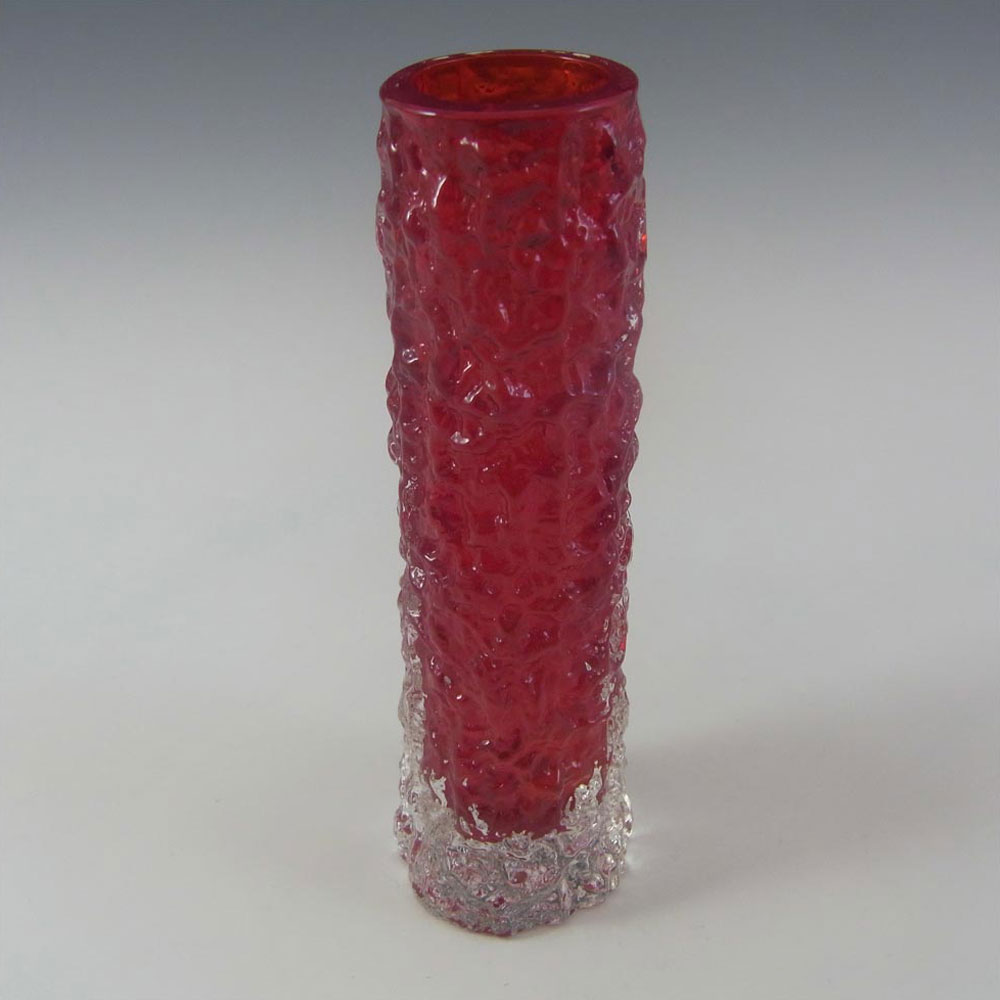 (image for) Whitefriars #9729 Baxter Ruby Red Glass 5.75" Textured Bark Vase - Click Image to Close