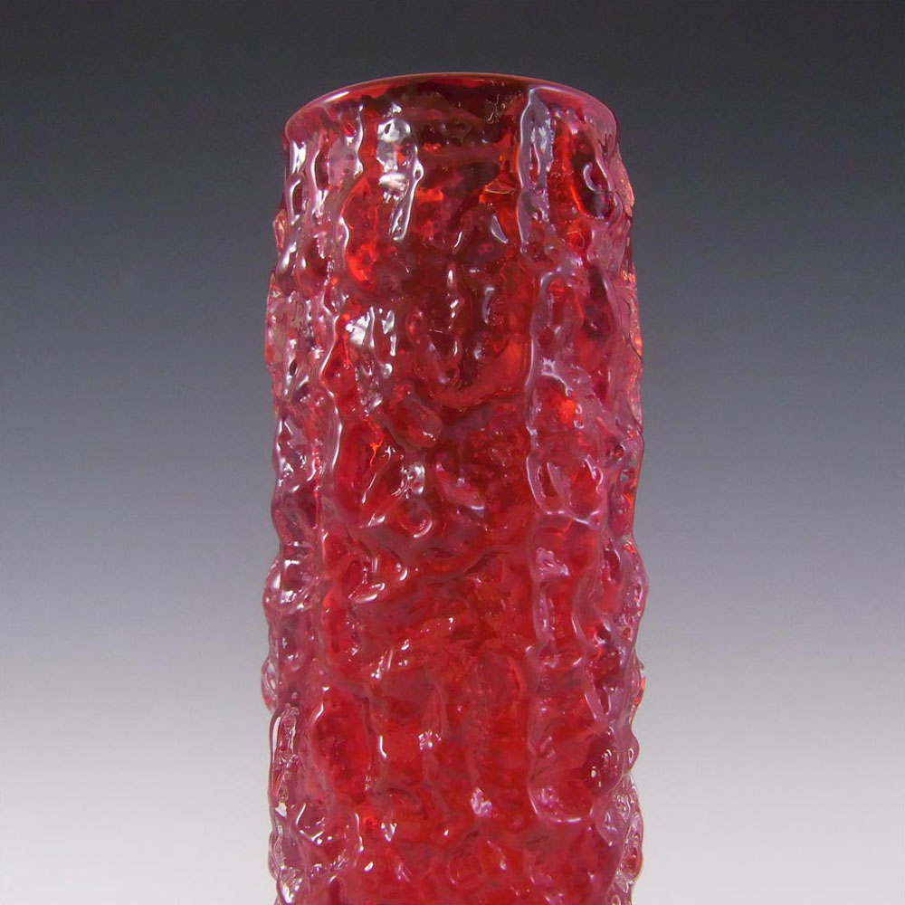 (image for) Whitefriars #9729 Baxter Ruby Red Glass 5.75" Textured Bark Vase - Click Image to Close