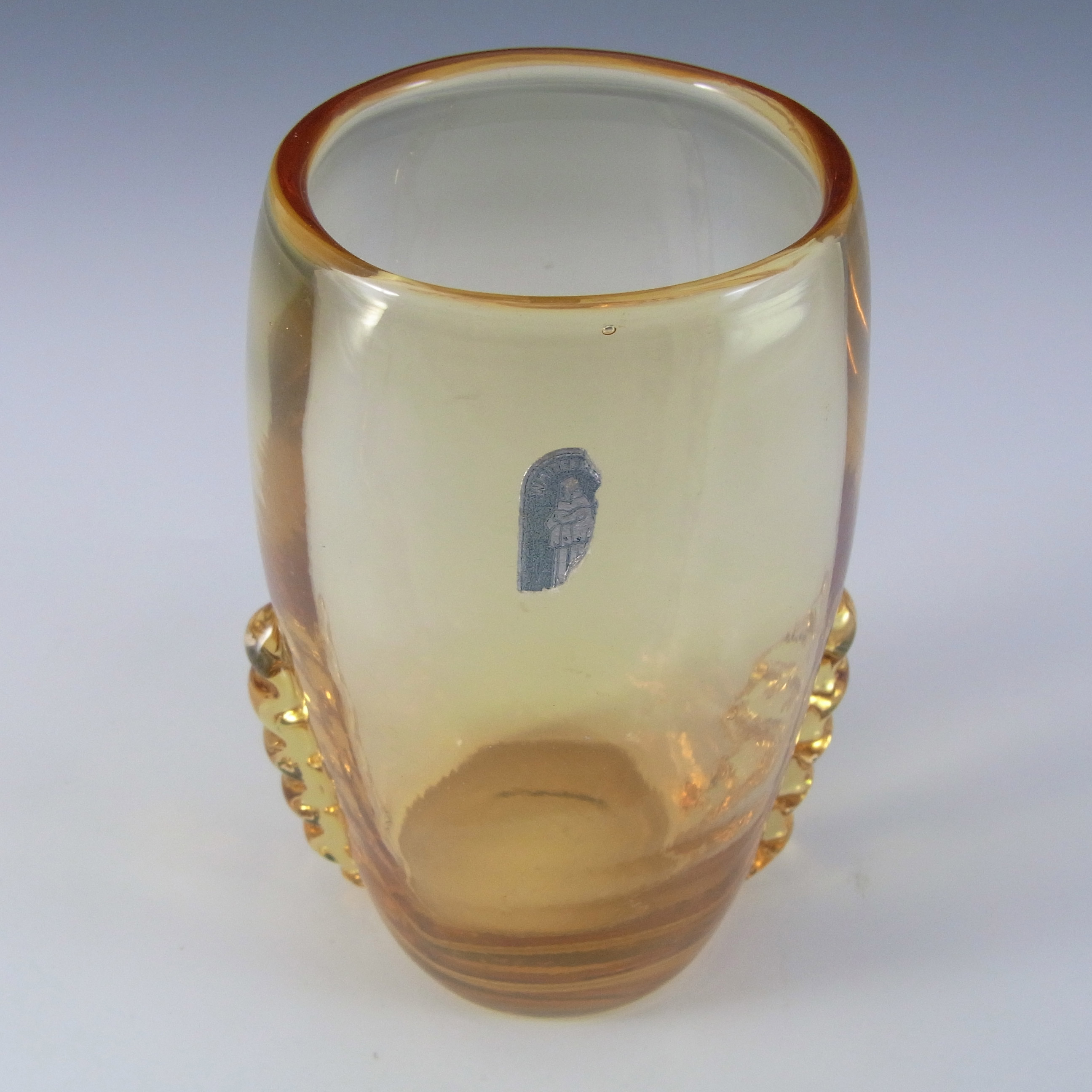 Whitefriars #9359 1950's Golden Amber Glass Vase - Labelled - Click Image to Close