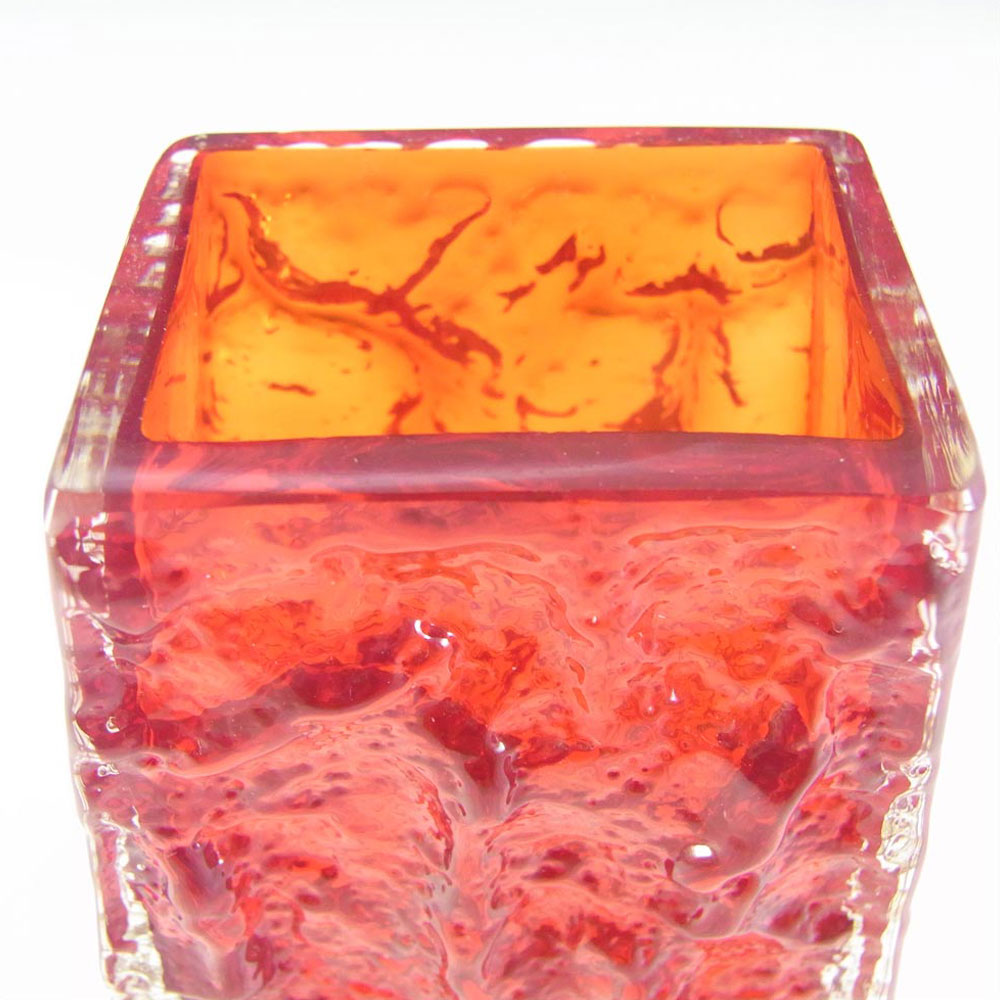(image for) Whitefriars #9686 Baxter Ruby Red Glass Textured Coffin Vase - Click Image to Close