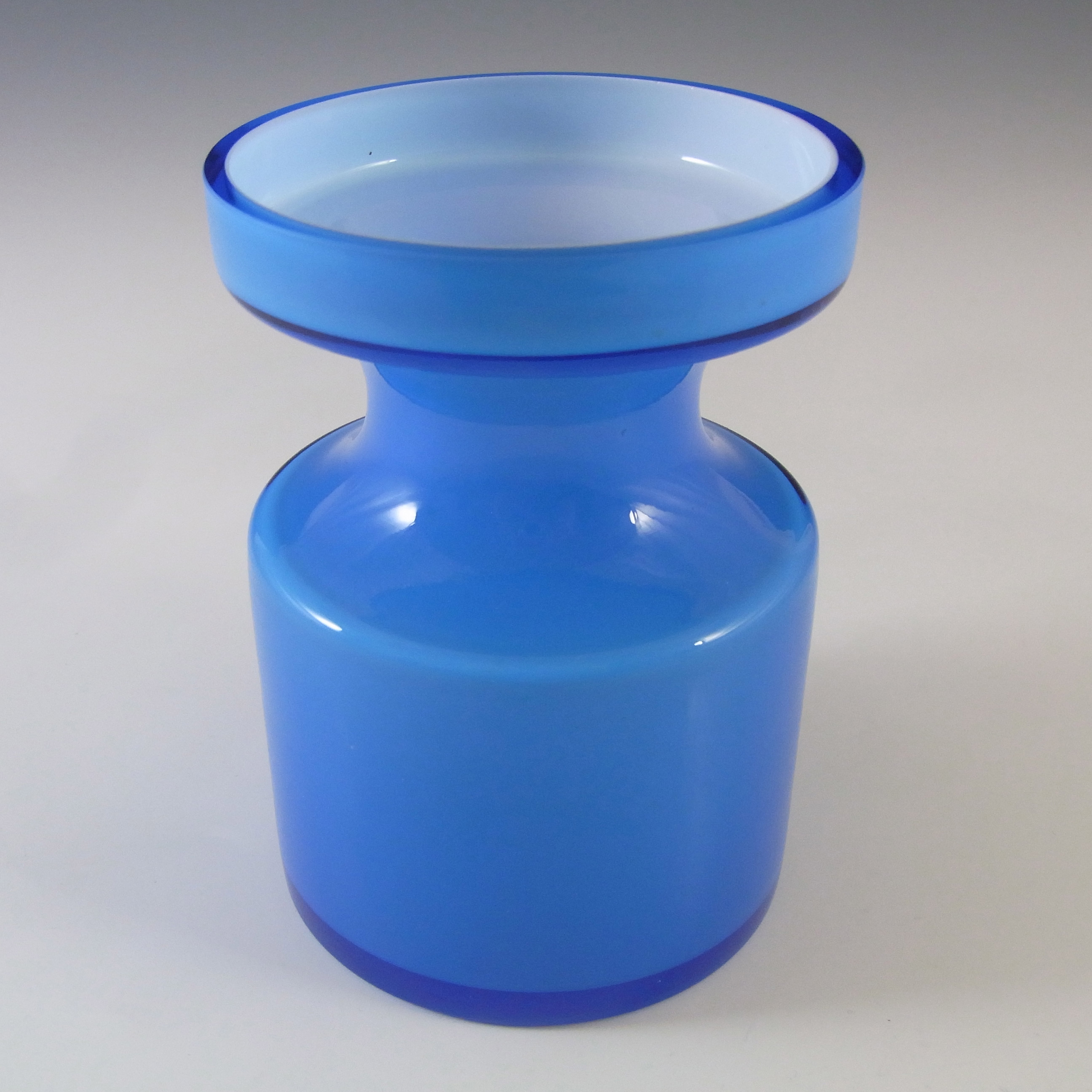 SIGNED Alsterfors/Per Ström Blue Hooped Vintage Glass Vase - Click Image to Close