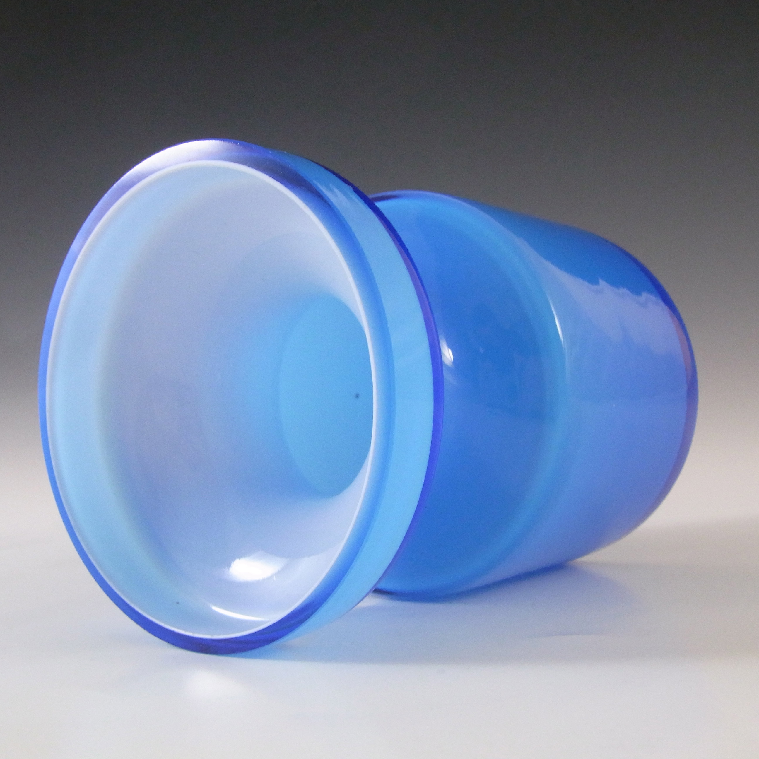 (image for) SIGNED Alsterfors/Per Ström Blue Hooped Vintage Glass Vase - Click Image to Close