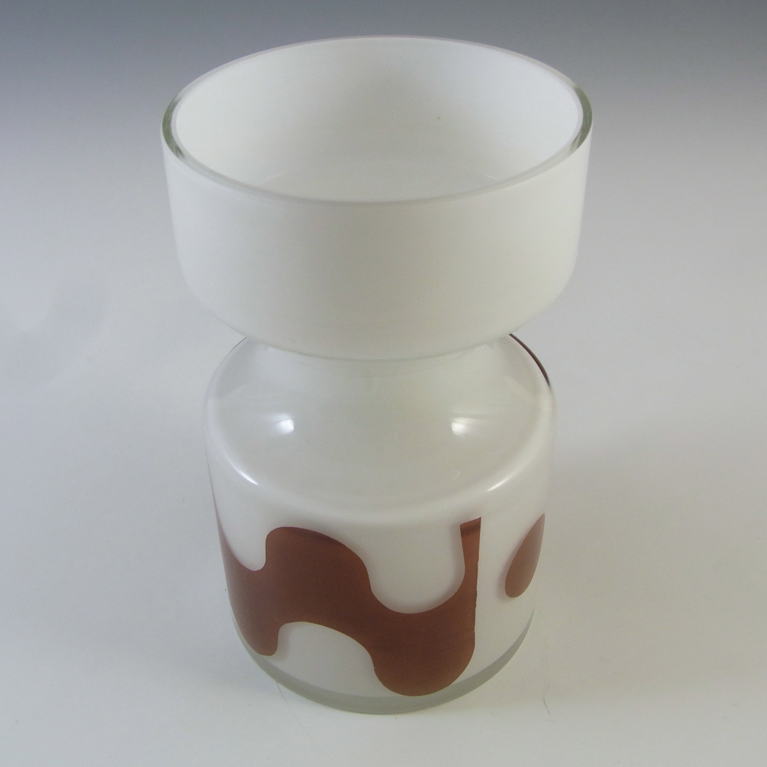 Alsterfors/Per Ström White & Brown Vintage Glass Vase - Click Image to Close