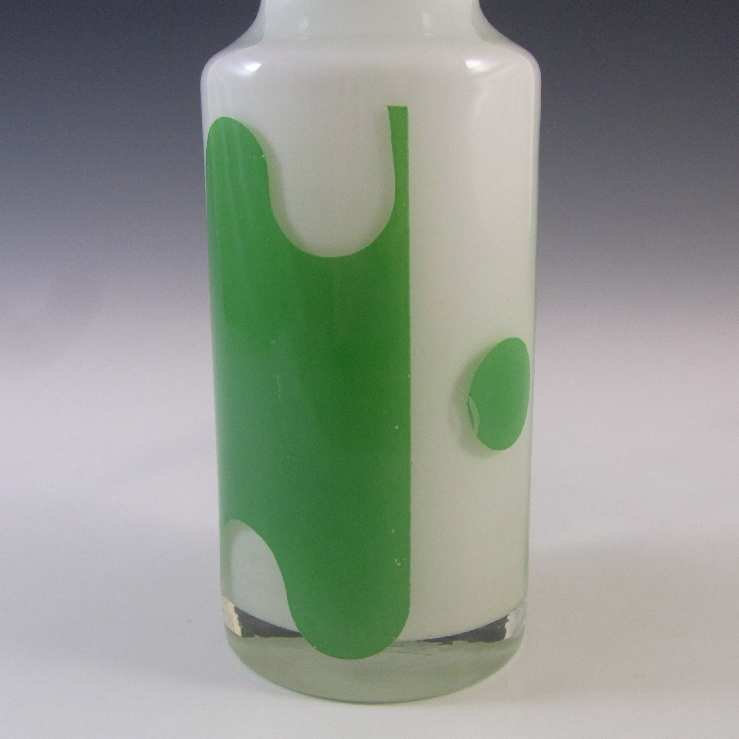 Alsterfors/Per Ström White & Green Vintage Glass Vase - Click Image to Close