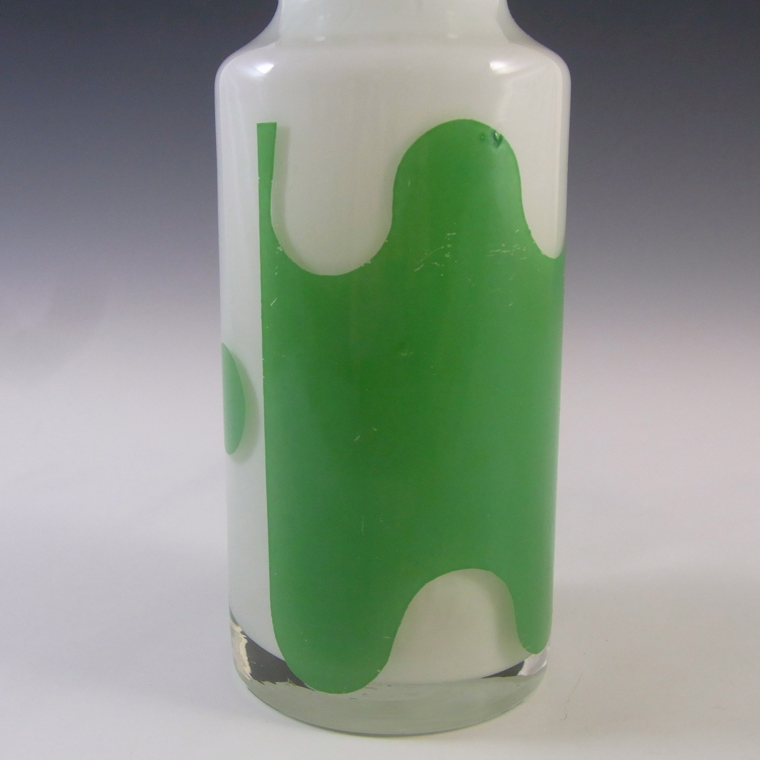Alsterfors/Per Ström White & Green Vintage Glass Vase - Click Image to Close
