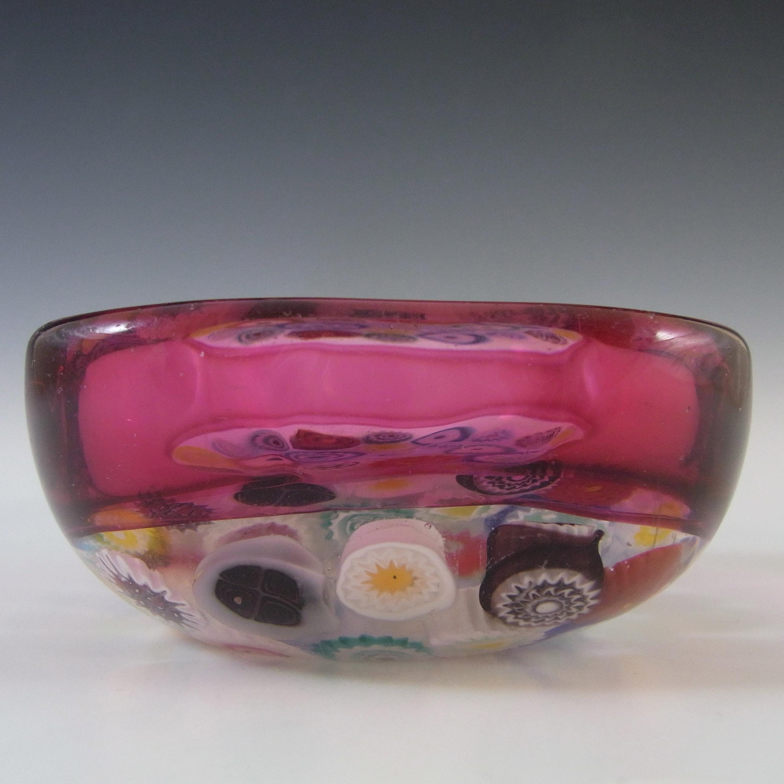 Archimede Seguso Murano Incalmo Millefiori Pink Square Glass Bowl - Click Image to Close