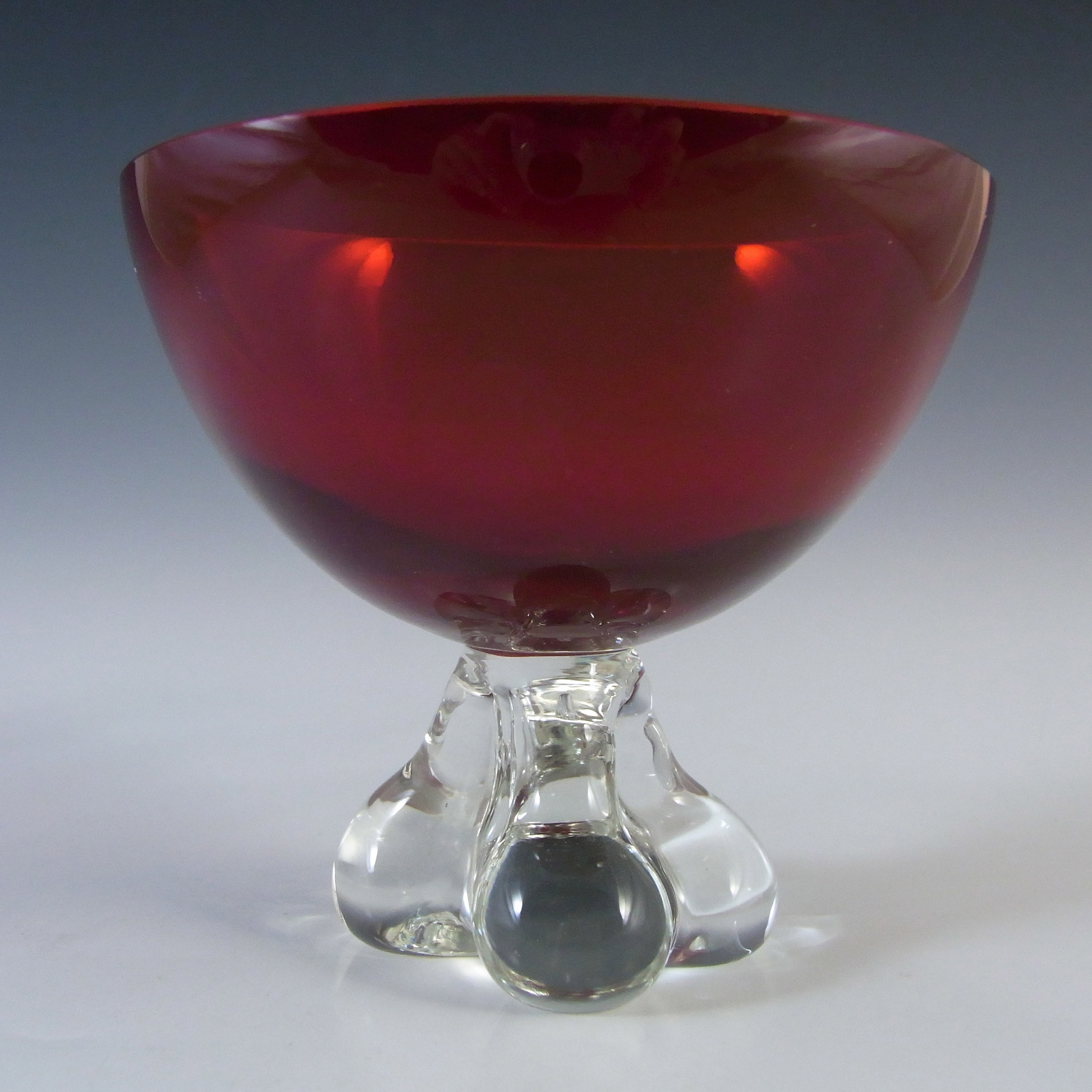 (image for) Aseda Vintage Swedish Red Glass Lobed Footed Bowl - Click Image to Close