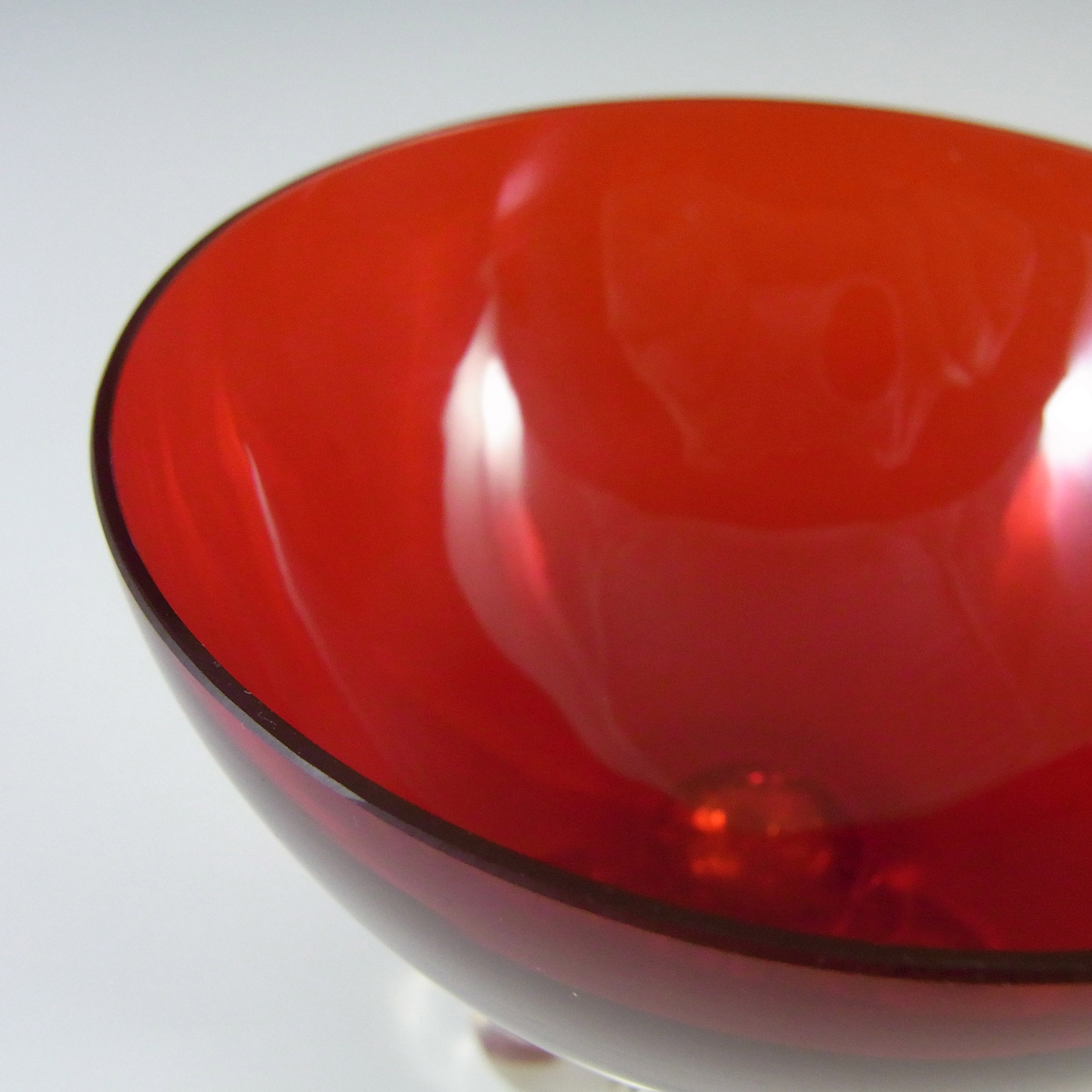 (image for) Aseda Vintage Swedish Red Glass Lobed Footed Bowl - Click Image to Close