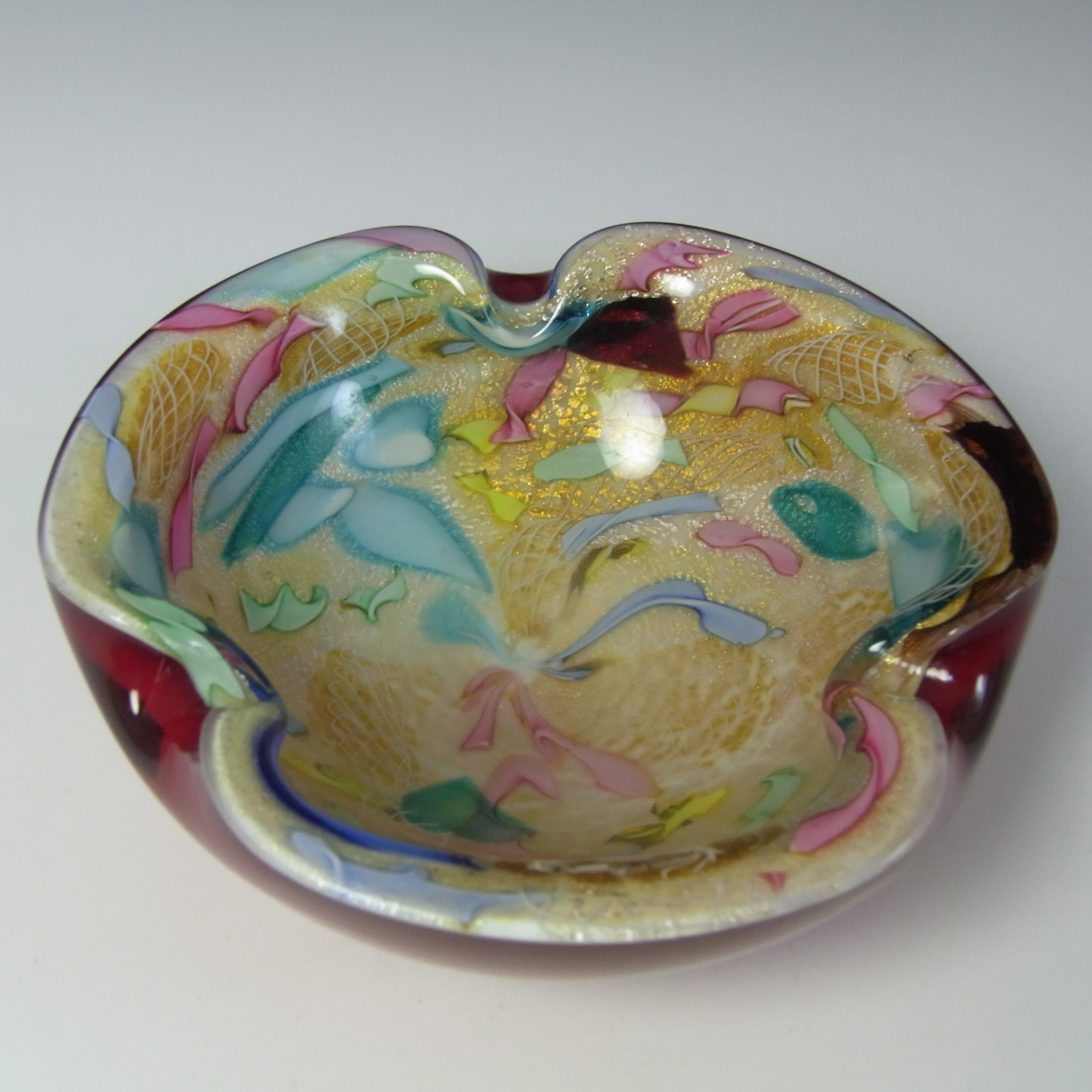 Galliano Ferro? Murano Zanfirico 'Tutti Frutti' Style Red & White Glass Bowl - Click Image to Close
