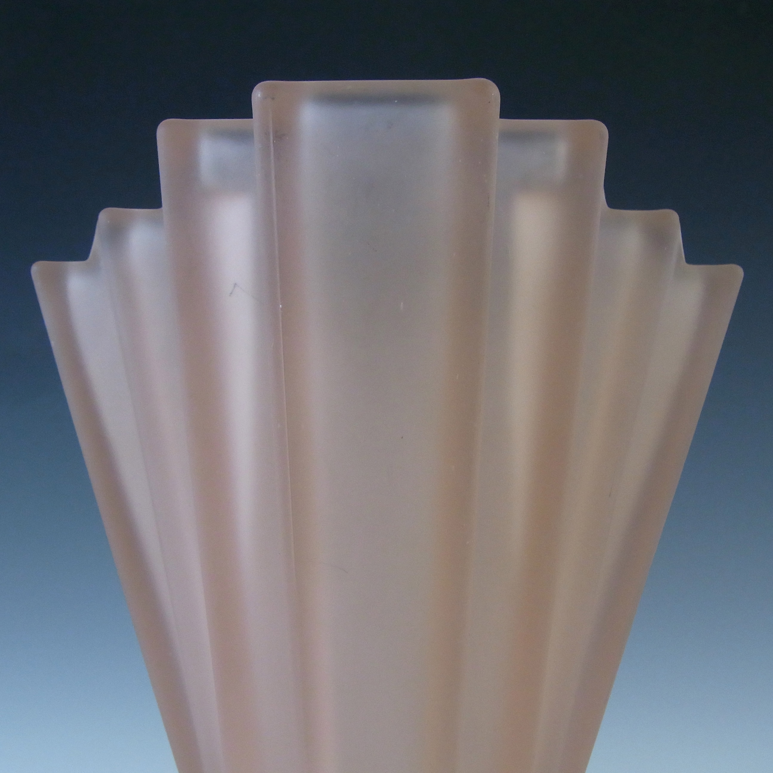 (image for) Bagley #334 Art Deco 8" Frosted Pink Glass 'Grantham' Vase - Click Image to Close